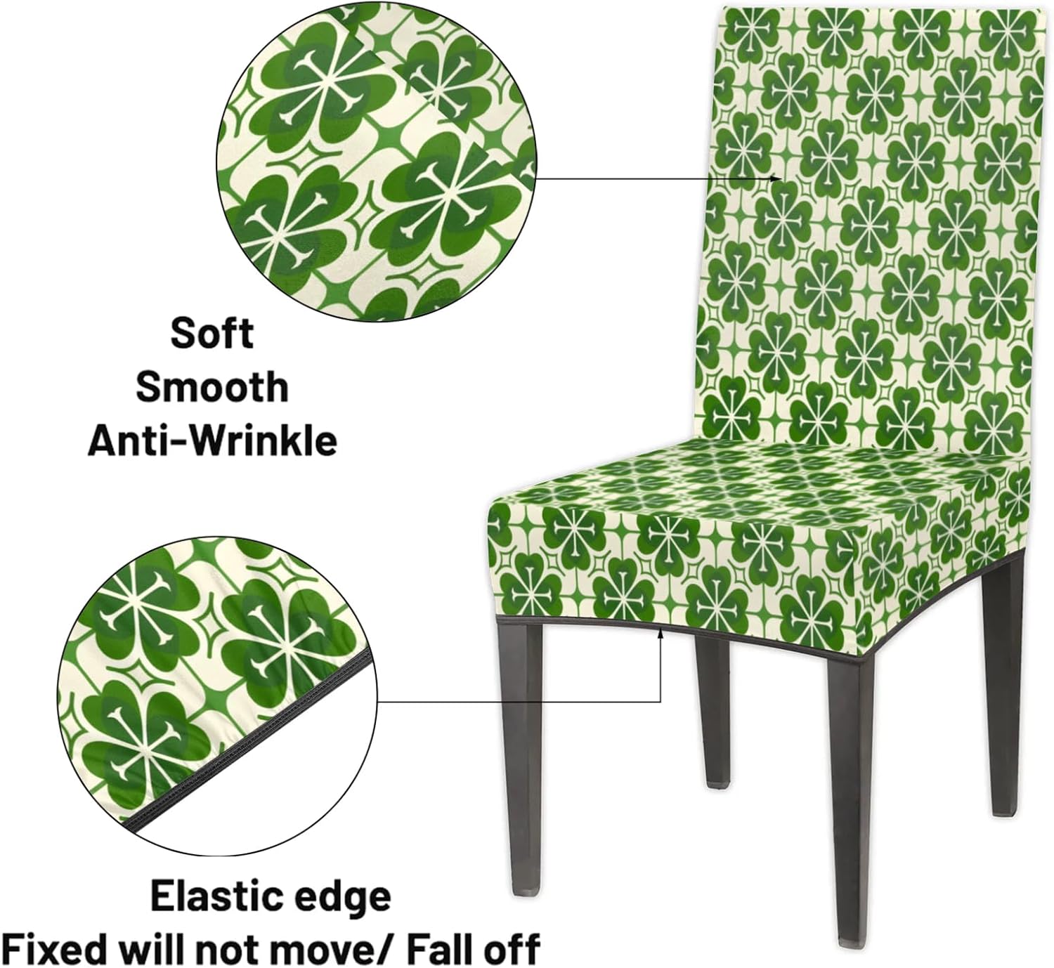 QsirBC Four Leaf Clover Pattern Stretch Dining Room Chair Covers Set of 4 Chair Slipcovers Removable Washable Kitchen Seat Covers Chair Protectors for Hotel Party Wedding