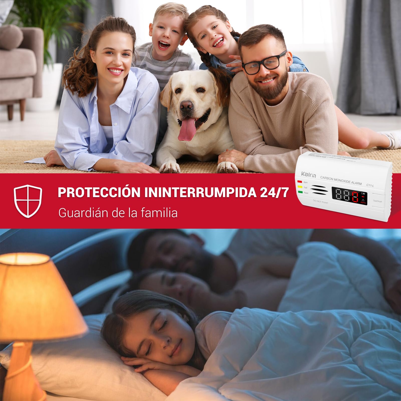 Kalrin Detector de monóxido de Carbono, Detector de CO con 10 años de duración del Sensor, Pantalla LED contra Incendios para Casas, Dormitorios y Hoteles, EN50291