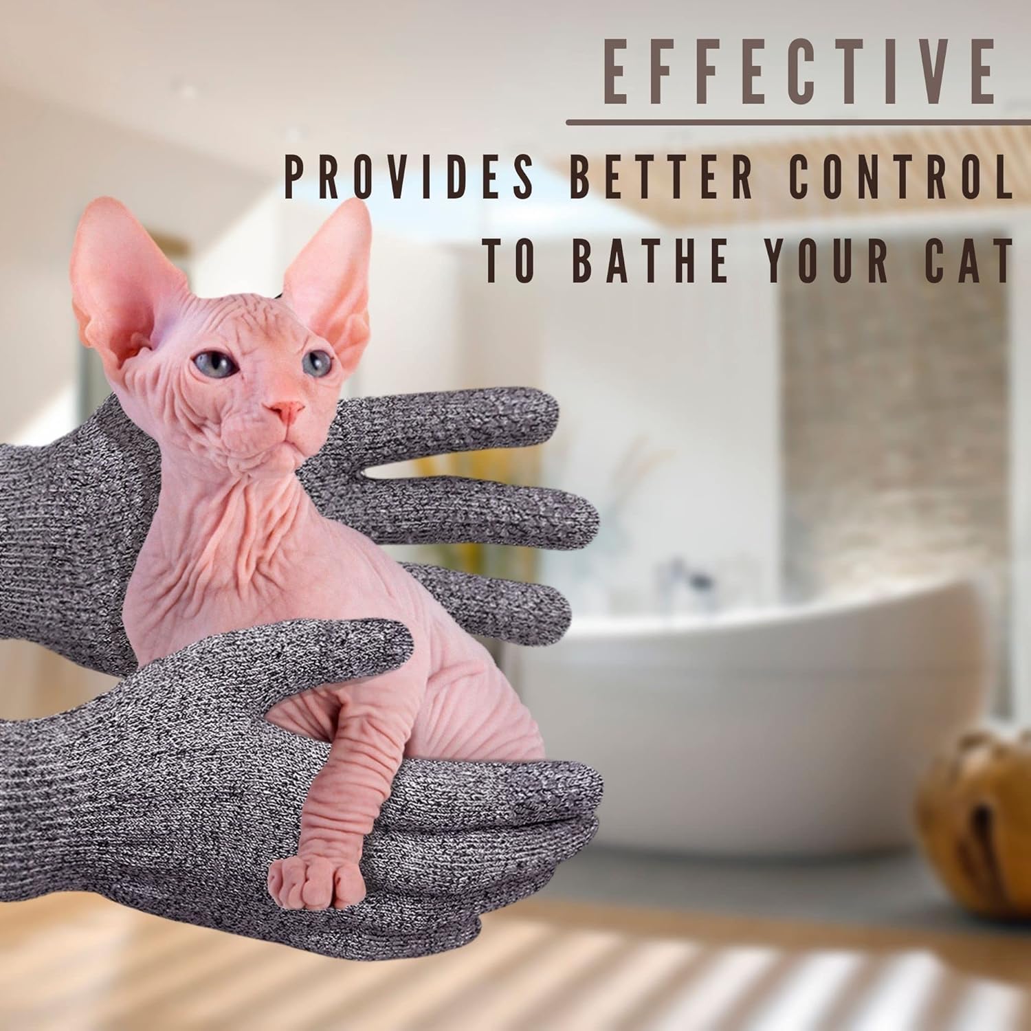 Sphynx - Guanti da bagno in bambù con gatti senza pelo, set per doccia e scrub corpo (3 paia)