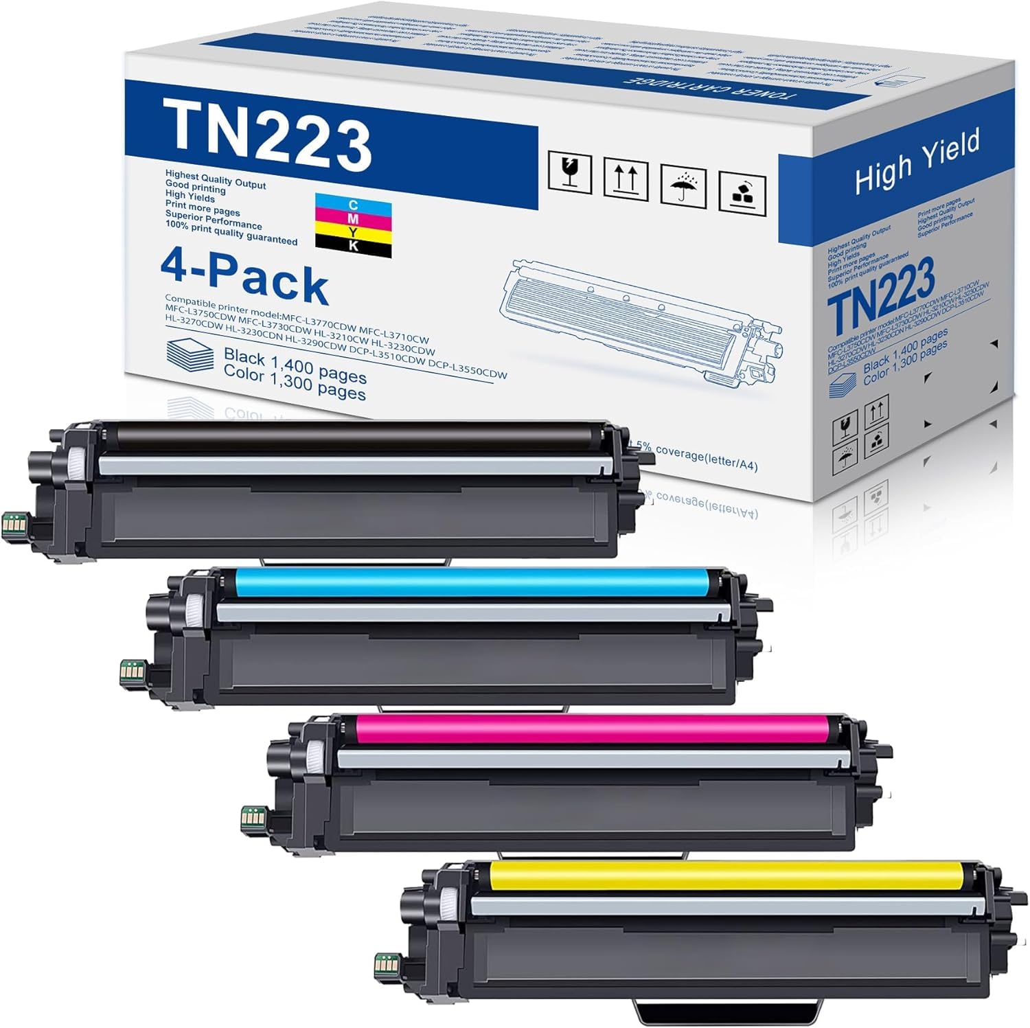 Amazon.com: TN223 BK/C/M/Y Toner Cartridge TN223 4PK Black, Cyan