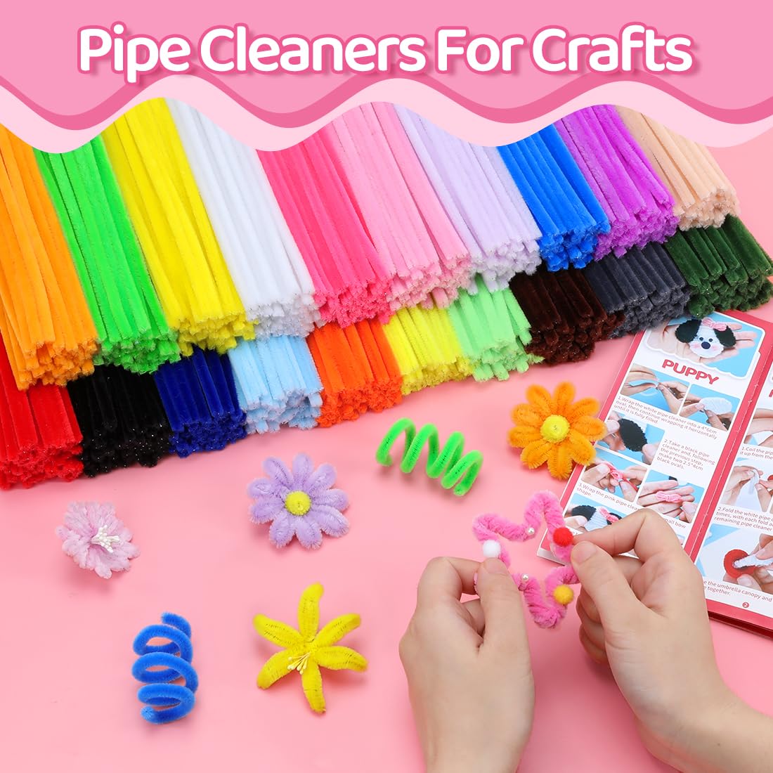 Praisebank Pipe Cleaners, 1600pcs 20 Colors, Chenille Stems for DIY Projecets, Arts & Crafts Supplies for Festival Party Decorations