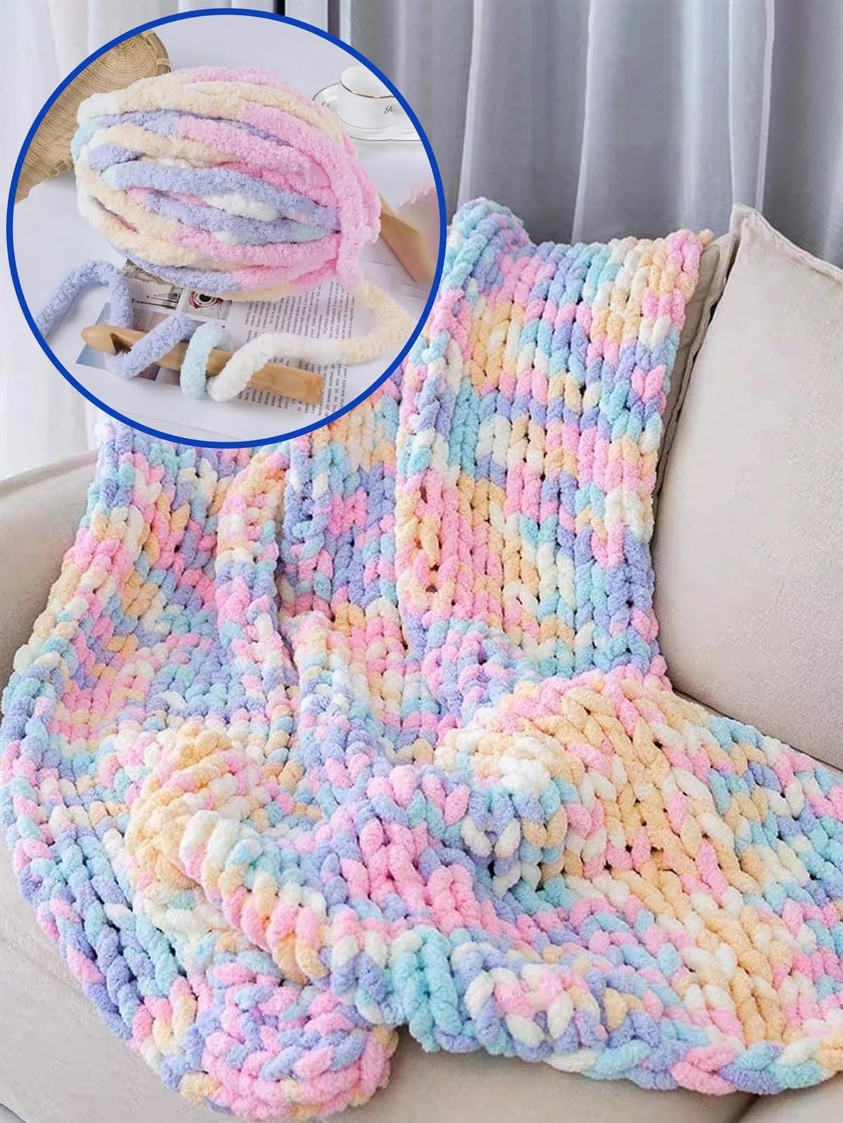 Wielokolorowe przędzy szenilowe DIY do robienia na drutach szydełkowania koc poduszka gruba gruba linia miękka ciepła szydełkowa przędza szalik linia 250G (kolor: Multi)