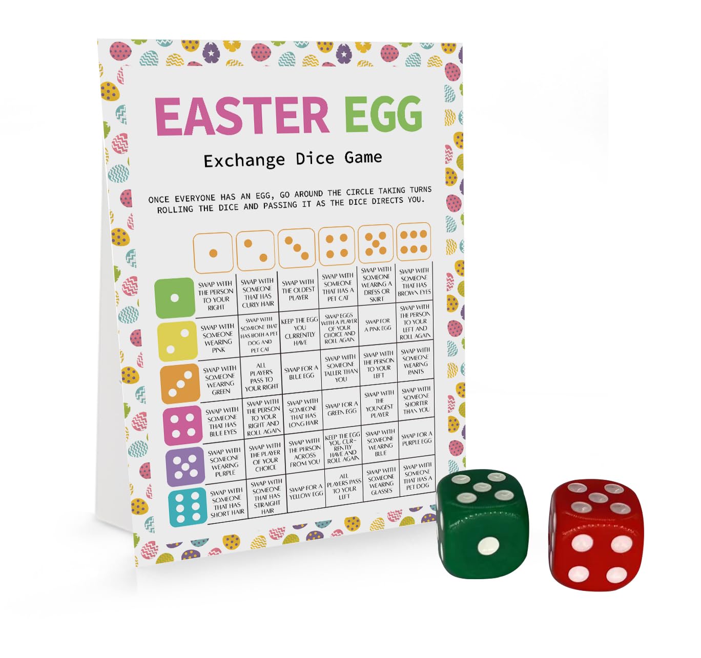 BEUFSE Easter Egg Dice Game, Egg Exchange Game with Two Dices for Easter, Easter Roll The Dice Game, Easter Party Game Supplies, Fun Easter Games for Family -STPD01