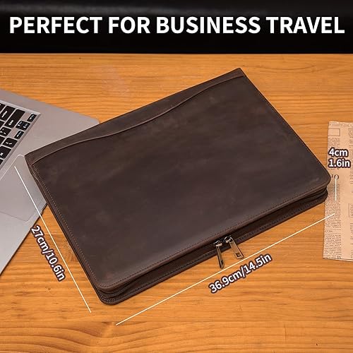 Miniatura 7 de Cartera de cuero genuino, tamaño legal de 8.5 x 14 pulgadas, soporte para bloc de notas de negocios para hombres y mujeres, organizador de