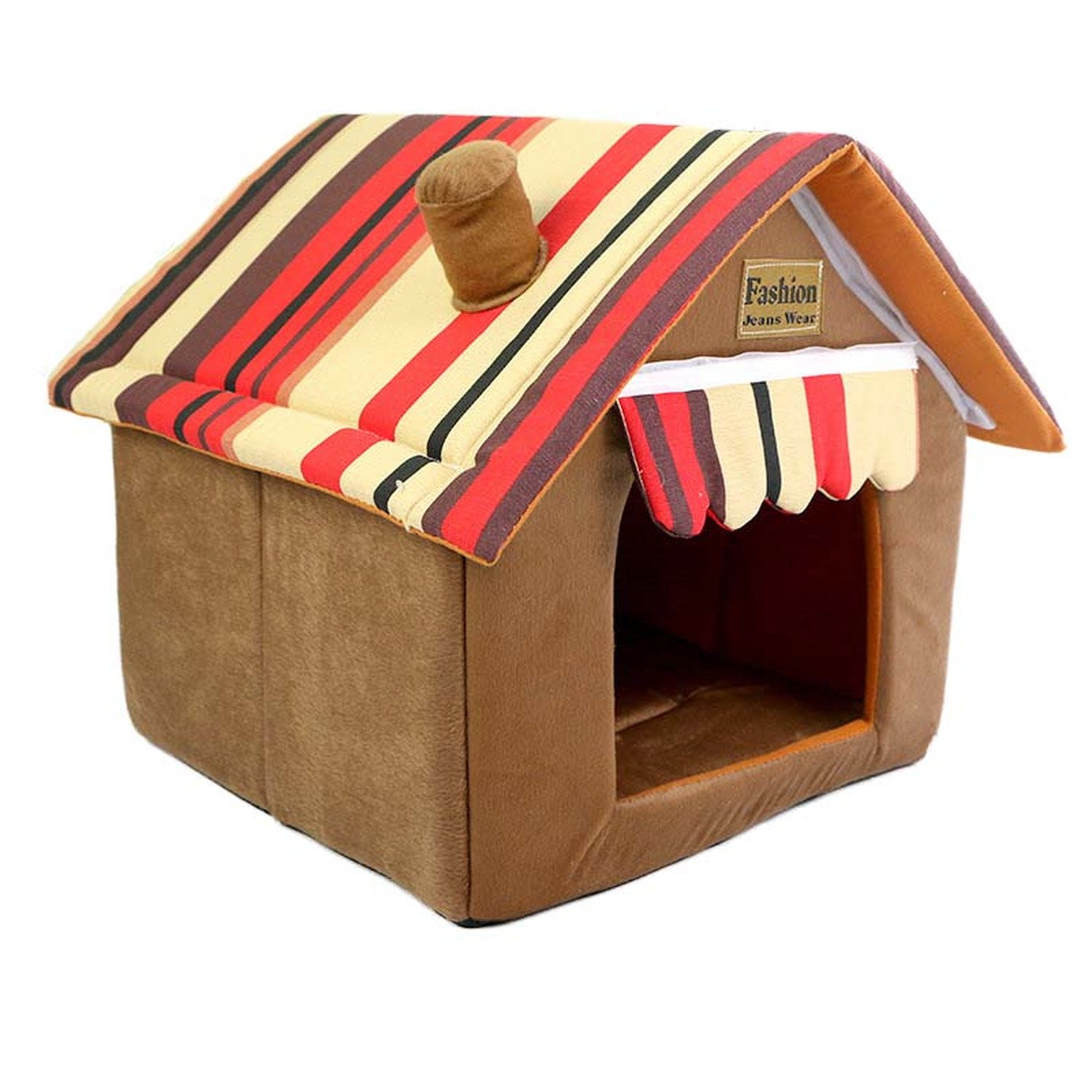 ペットハウス 犬小屋 山小屋風 ふわふわ 室内用 M レッド ペットハウス