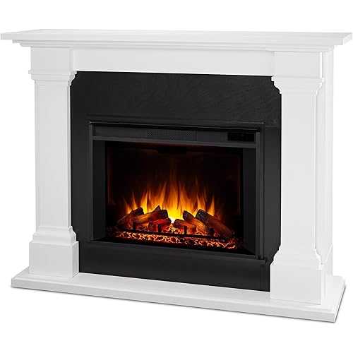 Real Flame Callaway 63" Grand Electric Fireplace with Mantel in White, Free-Standing Oversized Indoor Electric Fireplace with Mantel, Adjustable Thermostat, Automatic Safety Shut-Off