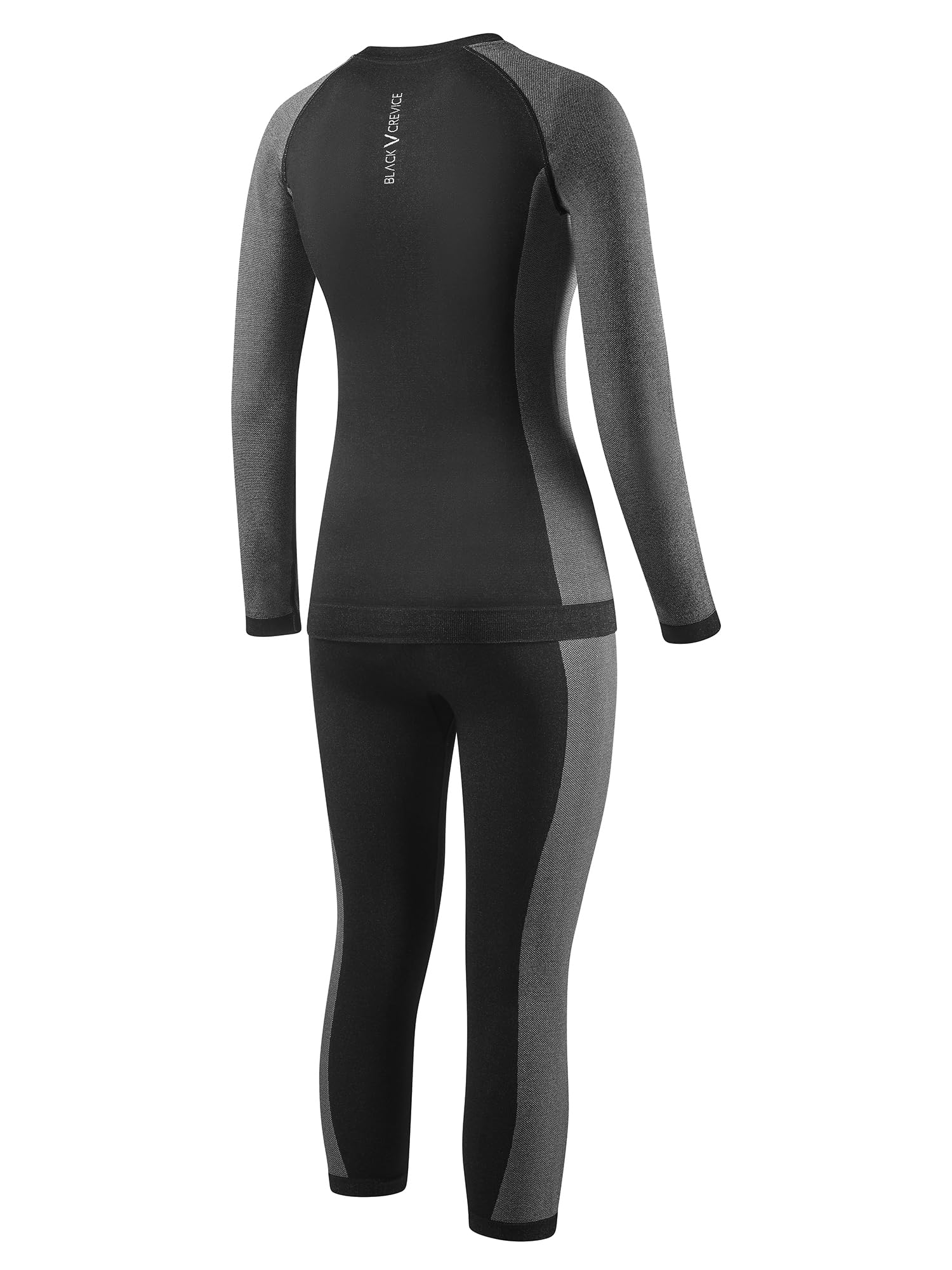 Black Crevice Damen-Funktionsunterwäsche-Set I Thermo-Langarmshirt & 3/4 Hose I Warme Damen-Skiunterwäsche I Winter Thermowäsche