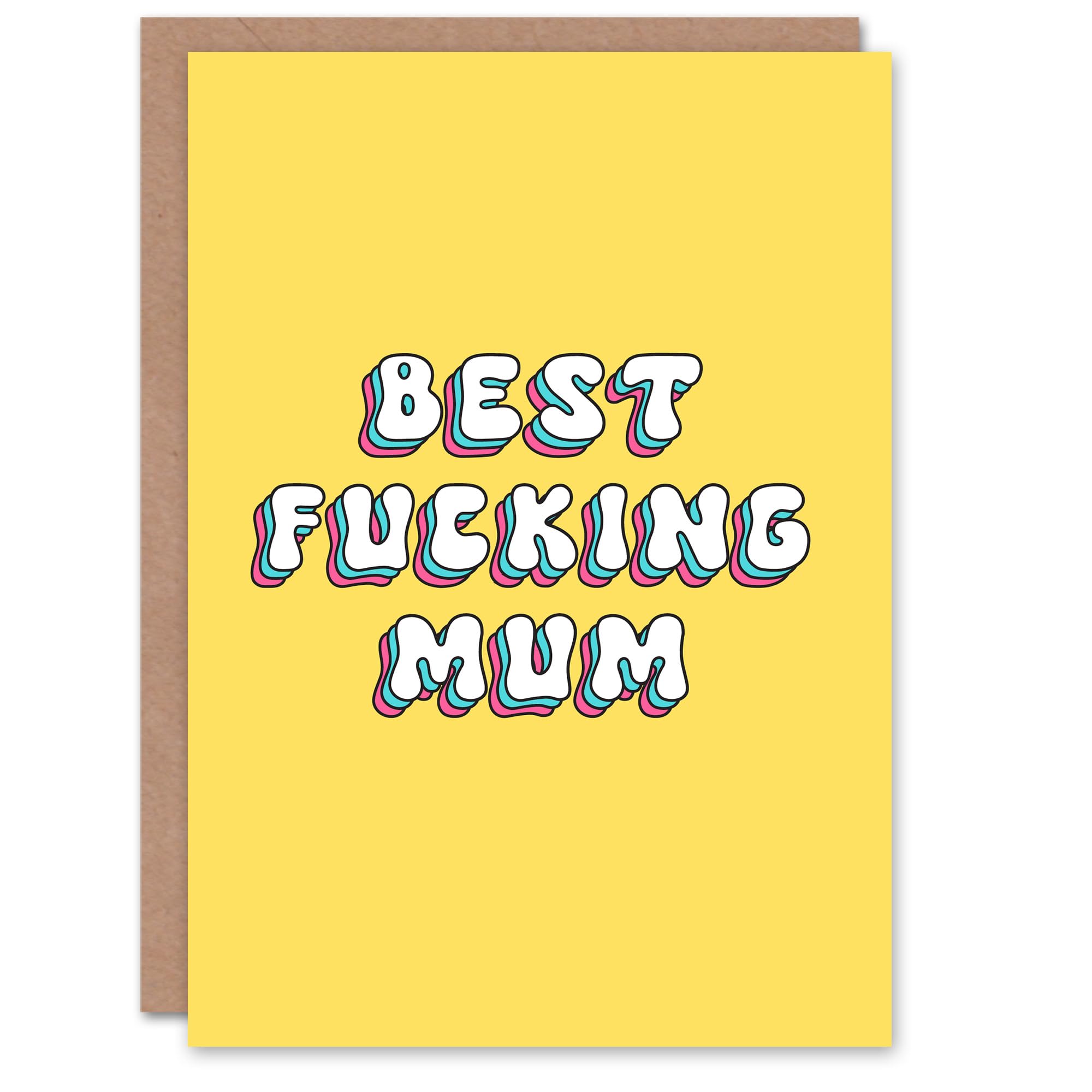 Artery8 Greeting Card Best F*cking Mum Bright Retro Yellow For Mum Mummy Mom Birthday Card