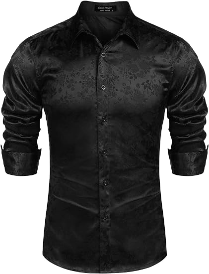 Floral Long Sleeve Dress Shirt Shiny 