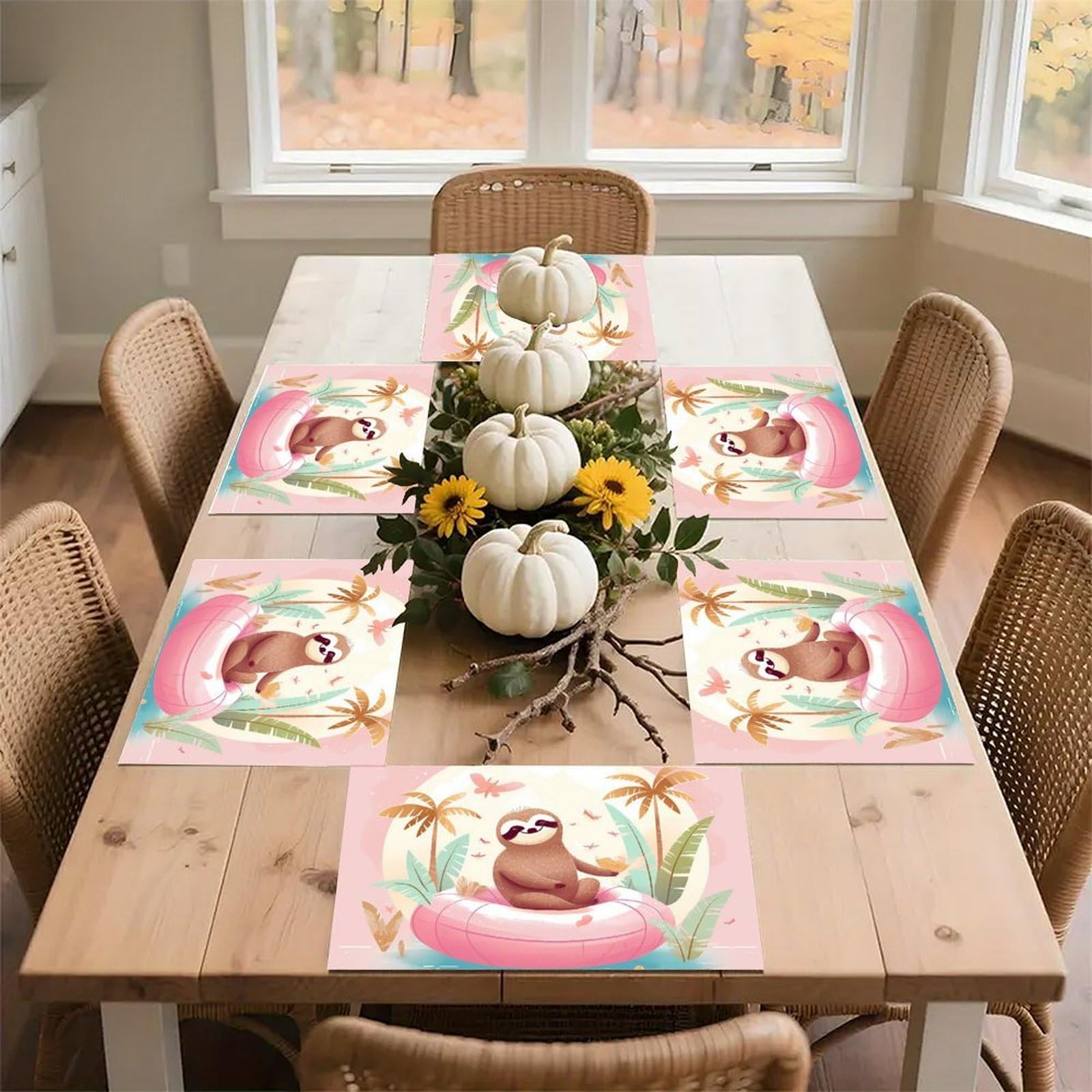 Sloth Flamingo Place Mat for Restaurant, Portable Table Mat for Kitchen, Anti-Slip Placemats for Home, Fashionable Place Mats for Wedding, Party, Hotels, Apartments 30x45cm*6