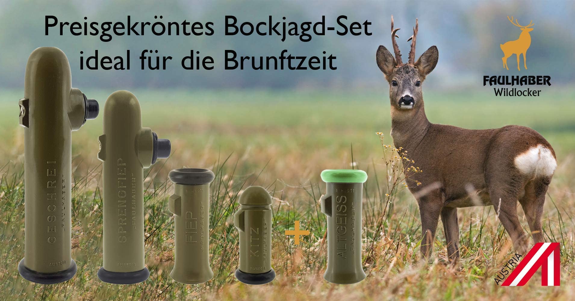 Rehblatter Garnitur Buttolo L (im 4er Set - Kitz + Fiep + Sprengfieplocker 2 stimmig & Geschreilocker 2 stimmig) REH bockjagd/Rehwildblatter/Blattjagd - Profi Lockjagd