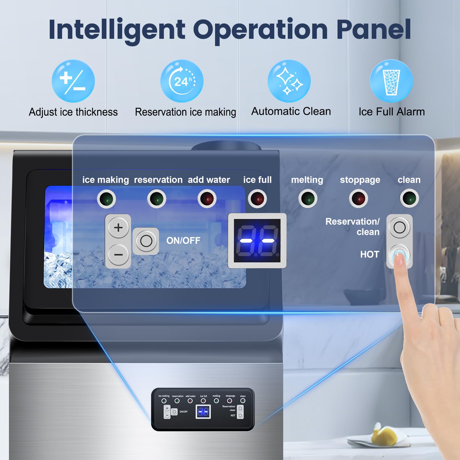 Commercial Ice Maker Machine 140LBS/24H, Dual Water Inlet Options, Freestanding Under Counter Ice Maker Smart LCD, Self-Cleaning, Quiet for Home, Bar, Restaurant, Support 5-Gallon Bottle Water on Fridge.com