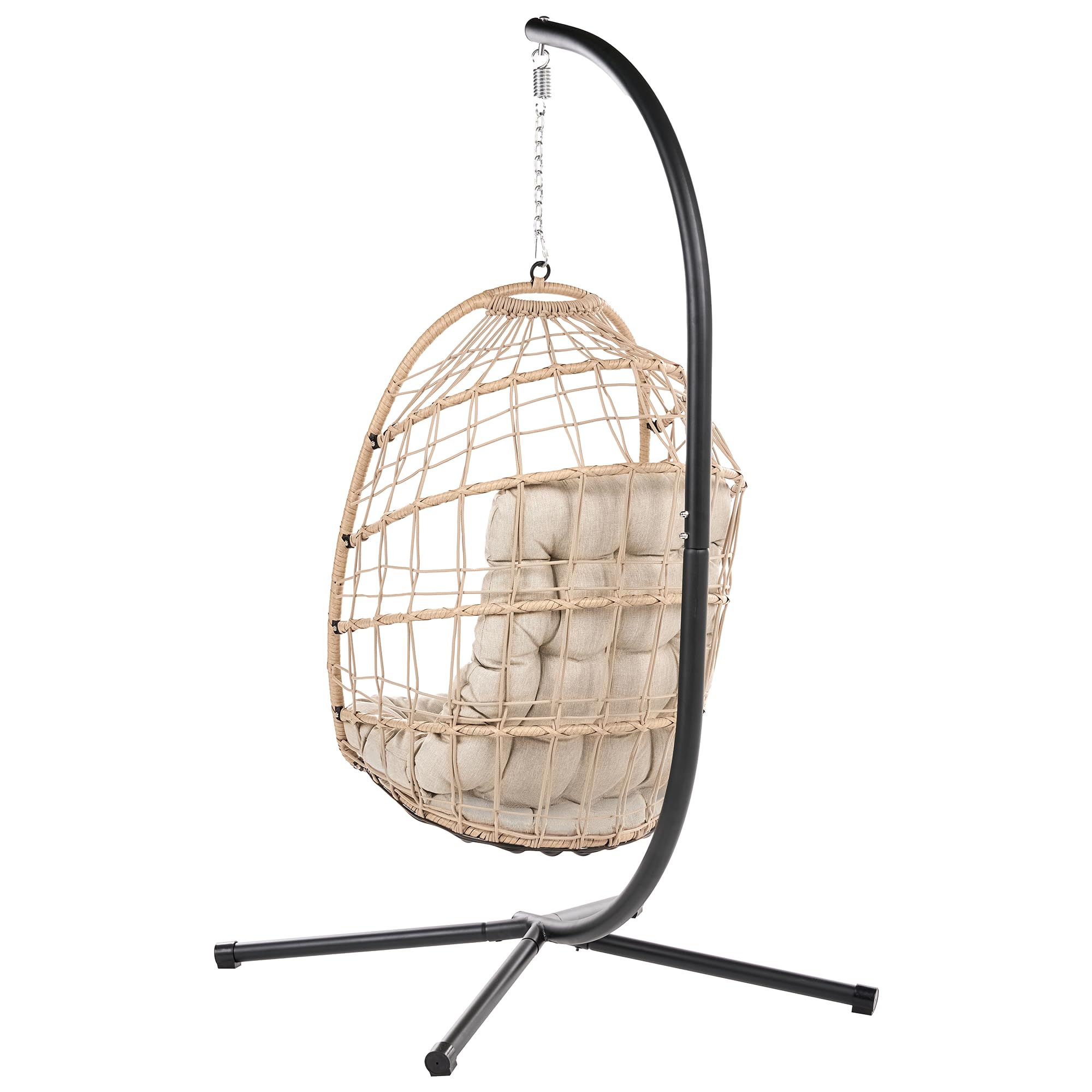 Sillón Colgante Columpio Estilo Boho de ratán sintético Soporte de Metal Cadena con cojín Mullido Natural Mornese