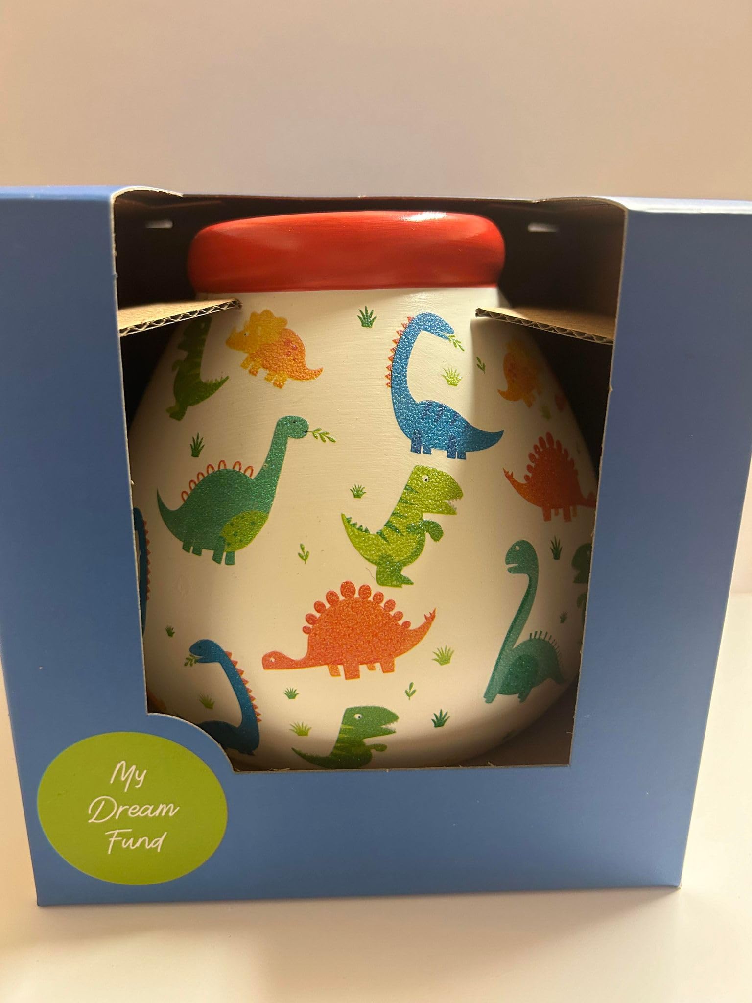 Bathtime Bakery Multicolor Dinosaur Money Bank: Green, Ceramic, Smash For Cash, Great Gift For All Ages
