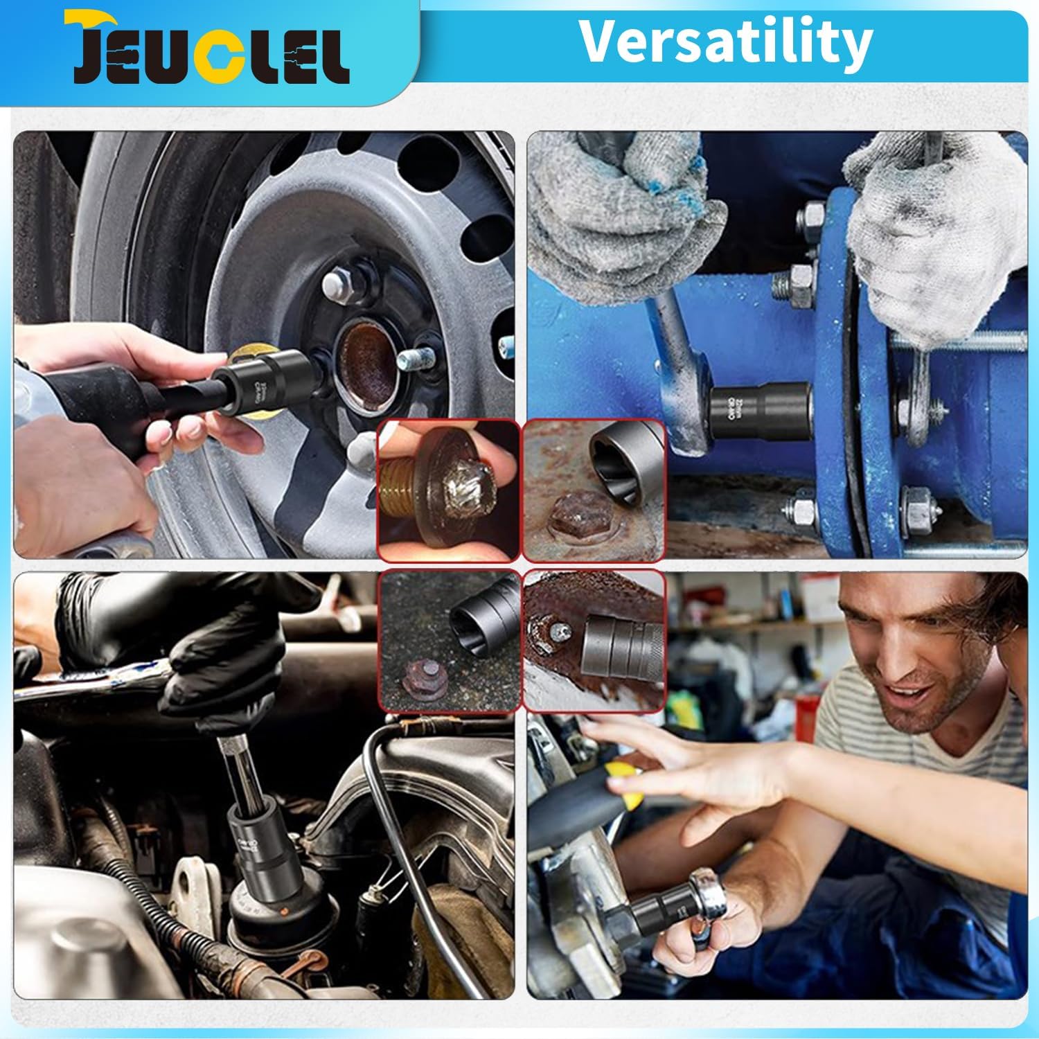 6PCS Twist Lug Nut Socket Set - 1/2 inch Drive Damaged Nut Lock Remover Extractor - Rusted & Stubborn Locking Nut Removal Tool Kit with 17mm 19mm 21mm 23mm 27mm Sockets & Center Punch Bar