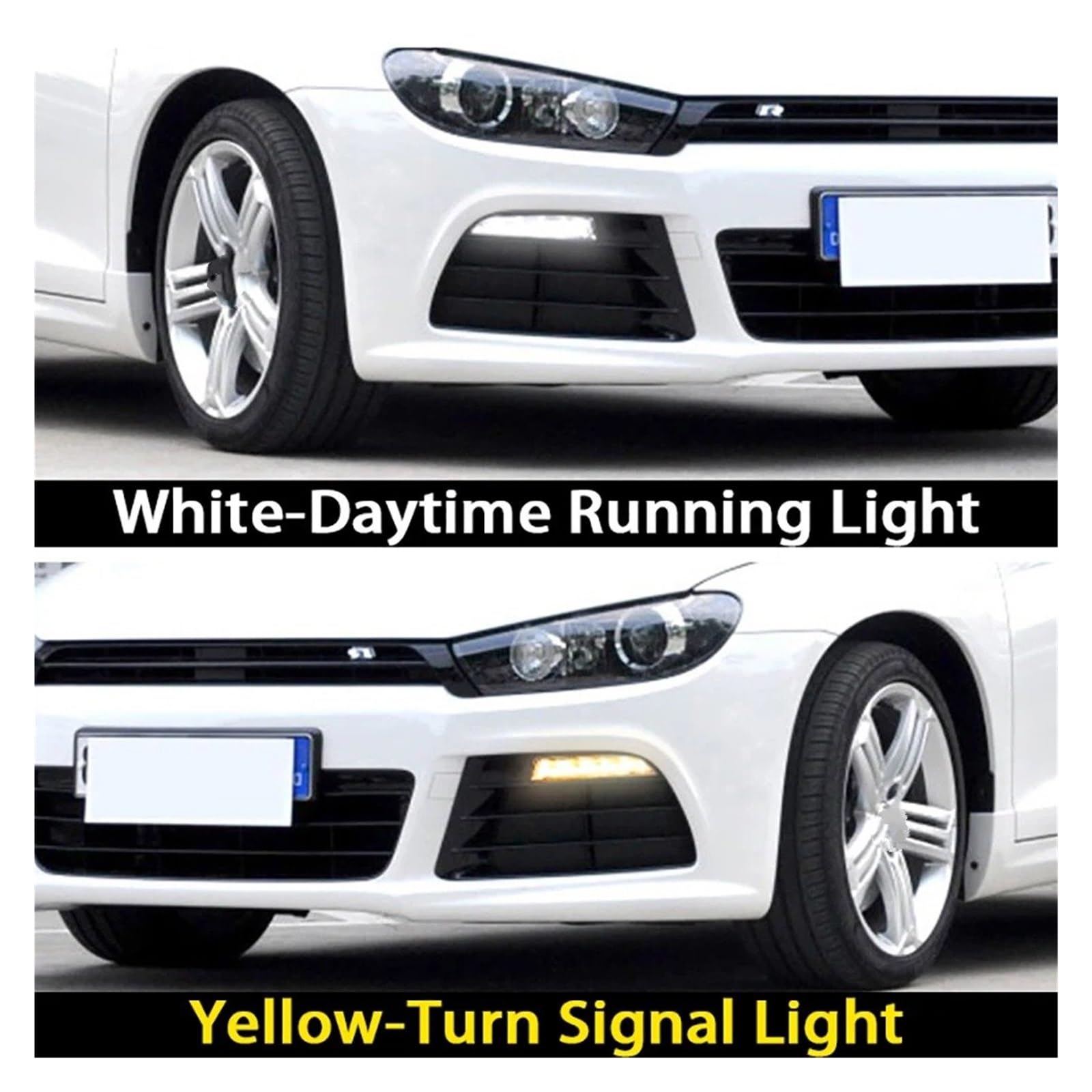 Luces antiniebla para VW para Scirocco R Line 2010 2011 2012 2013 2014 Luces LED Circulación Diurna DRL para Coche, Luz Antiniebla Blanca, Intermitente Amarillo Faros antiniebla(Derecha)