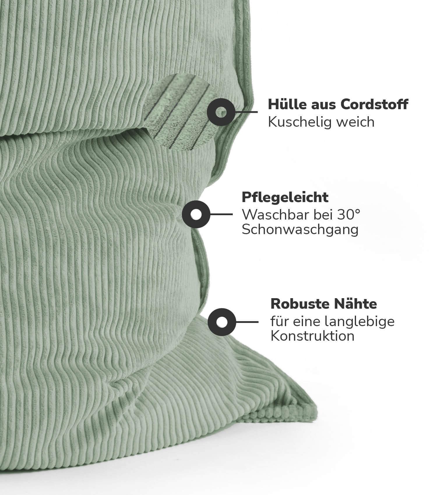 mokebo Sitzsack Bezug aus Cord 'Das Kuschel-Cover', Cover für den Riesen-Sitzsack 'Der Große', Cordbezug in Salbei für Sitzkissen & Liegekissen, für alle XXL Sitzsäcke bis 140x180 cm anwendbar