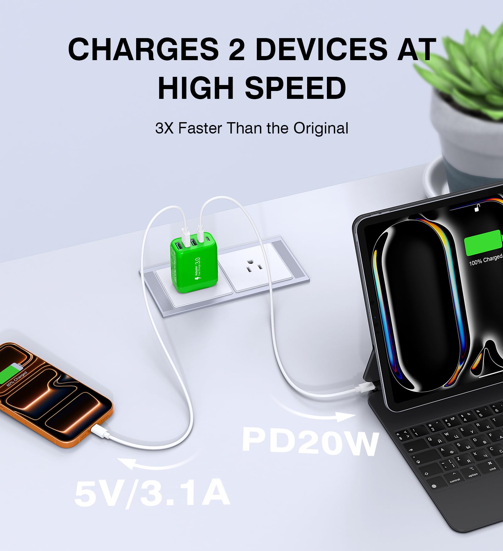 Paquete de 2 bloques de carga de pared USB C de 60 W, cargador C de 5