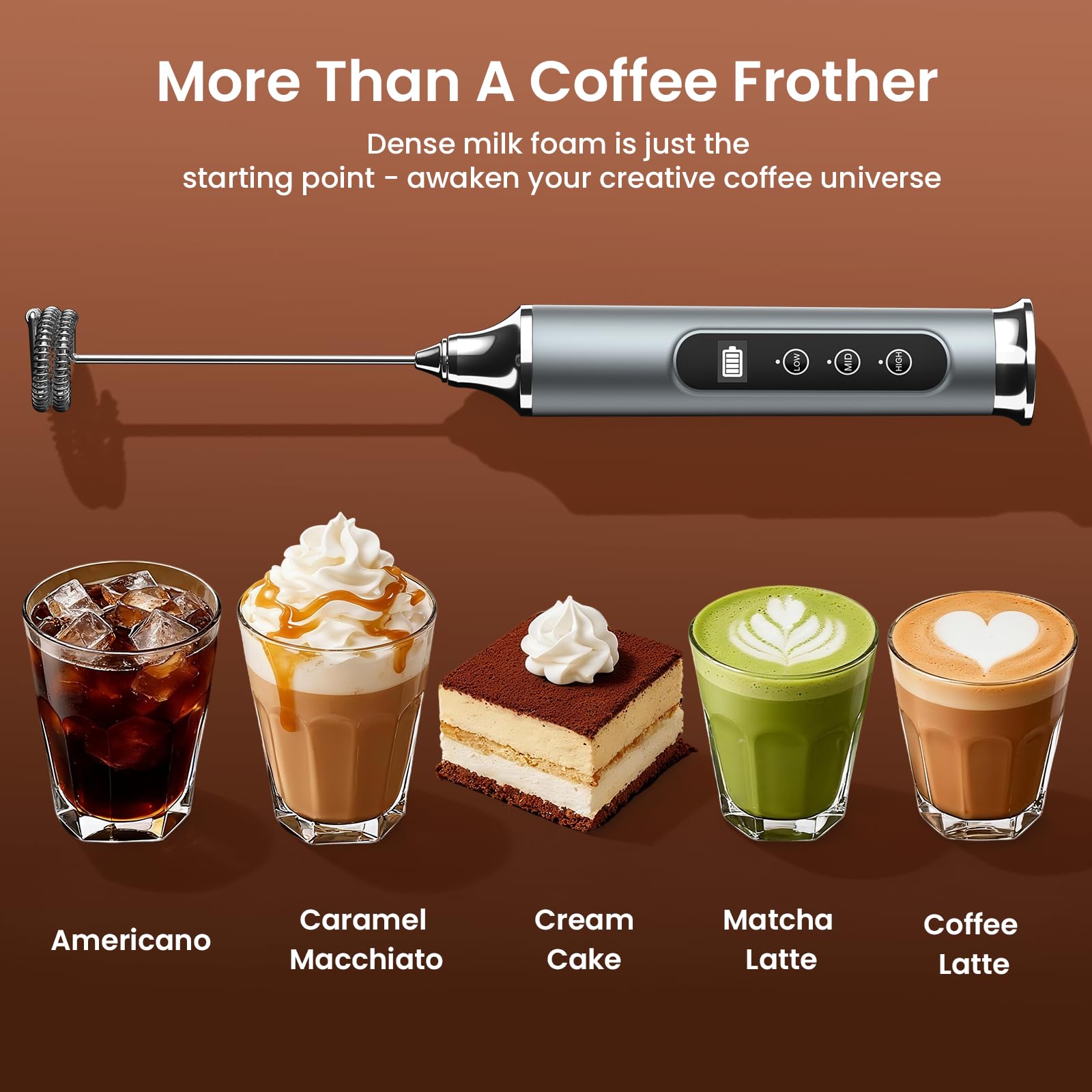 YUSWKO Mousseur à lait pour café, mousseur à lait portable, mélangeur de boisson rechargeable, fouet électrique étanche
