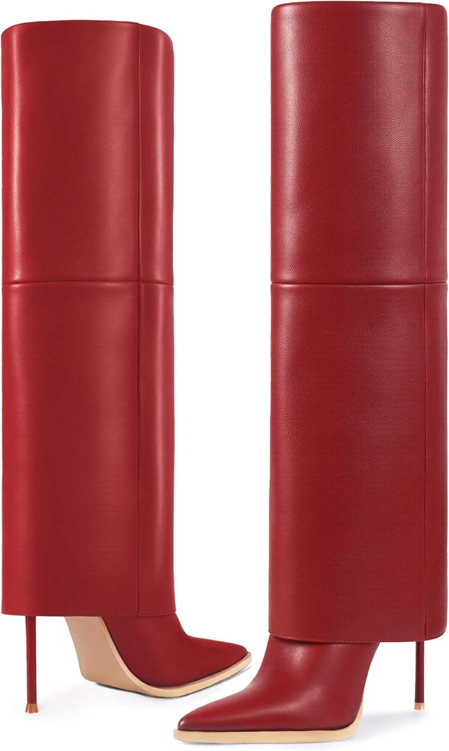 KaroNairy Women’s Knee High Boots, Fold Over Tall High Heel Boots Stiletto Pointed Toe Fashion Dress Boots for Fall Winter - Image 4