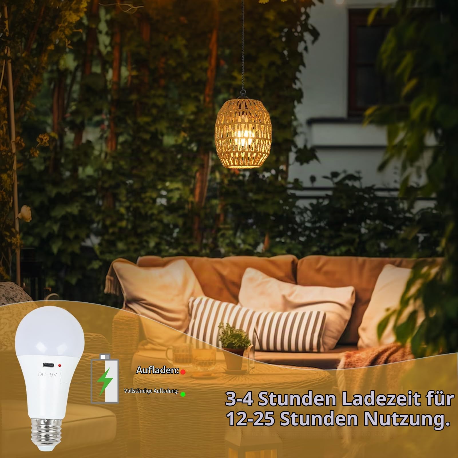 Rayofly 2 Stücke Akku Hängelampe Outdoor, Boho Hängelampe mit Batterie Akku