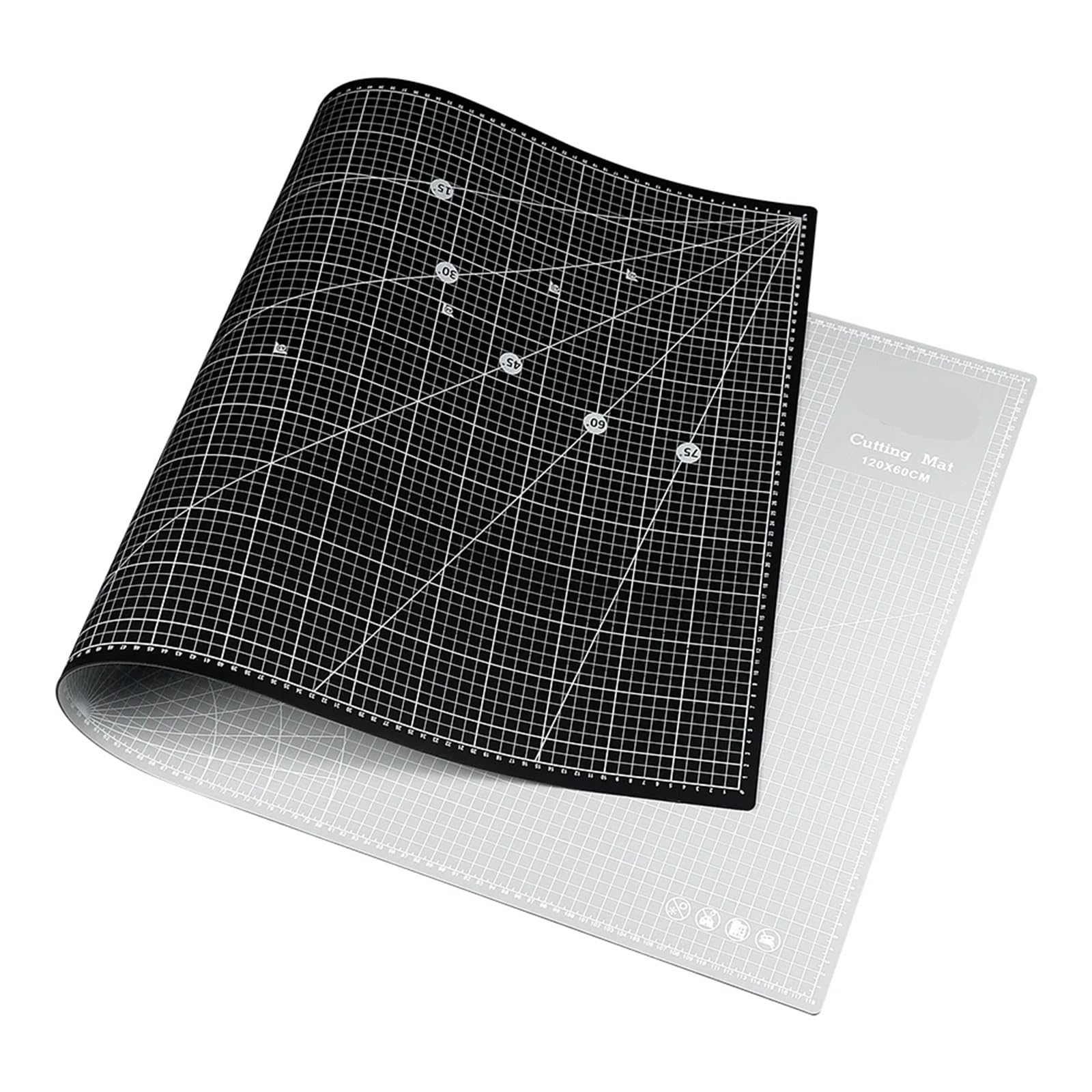 Tappetino da taglio in PVC 120x60cm for lavori fai te - Tavola rotante bifacciale for cucito e intaglio di similpelle(Black - Grey)
