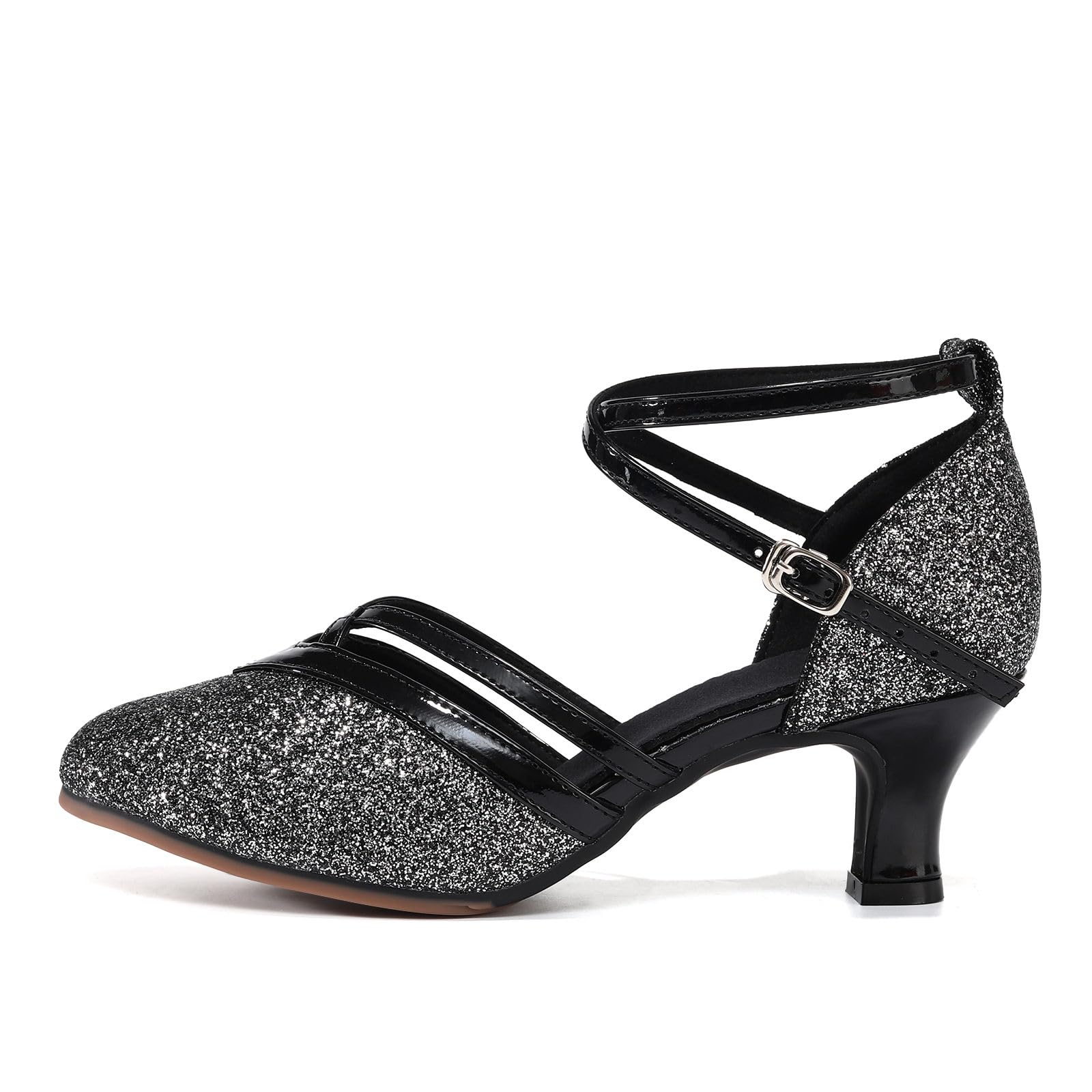 Zapatos de Baile Latino Mujer con Lentejuelas Salsa y Bachata Tango Zapatos Baile de salón Tacon Bajo
