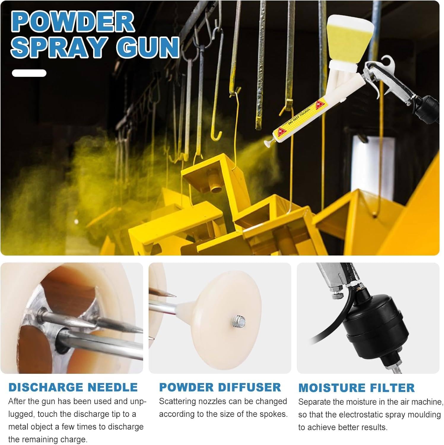 Pistola de Pintura portátil para Recubrimiento en Polvo, Kits de Recubrimiento en Polvo electrostático, Ajustable en 5 etapas, para pulverizar Barcos, Puentes y Productos de ferretería
