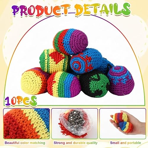 Miniatura 2 de Libima Pelotas tejidas multicolores surtidos Kickball de punto Kick Balls Crochet patrón geométrico Hacky Ball, juguetes tejidos de jardín de