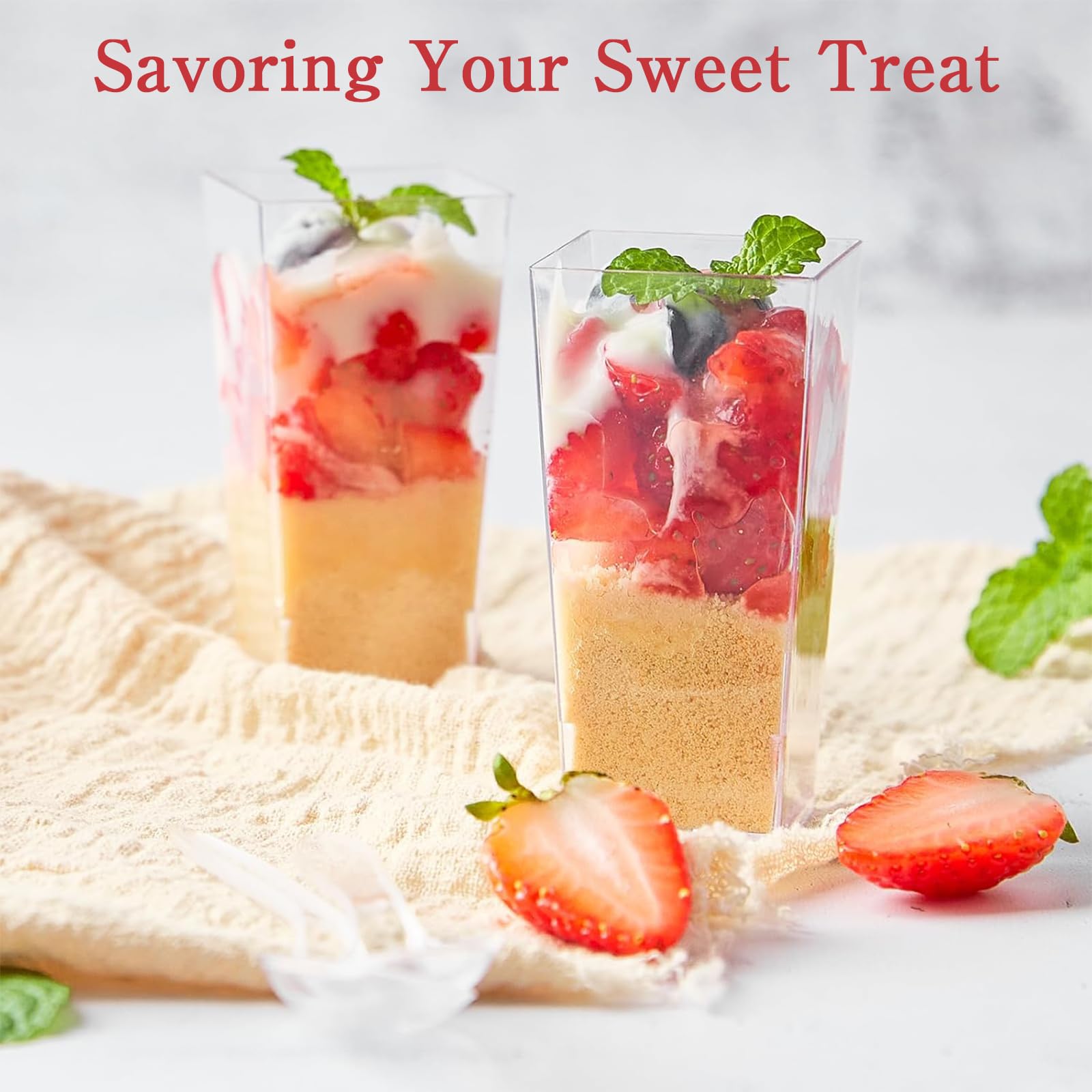 Mini-Dessertbecher, groß, transparent, quadratisch, Kunststoff, Käsekuchen, Shooter für Vorspeisen, Desserts, Mousse, Schokolade, 560 Stück