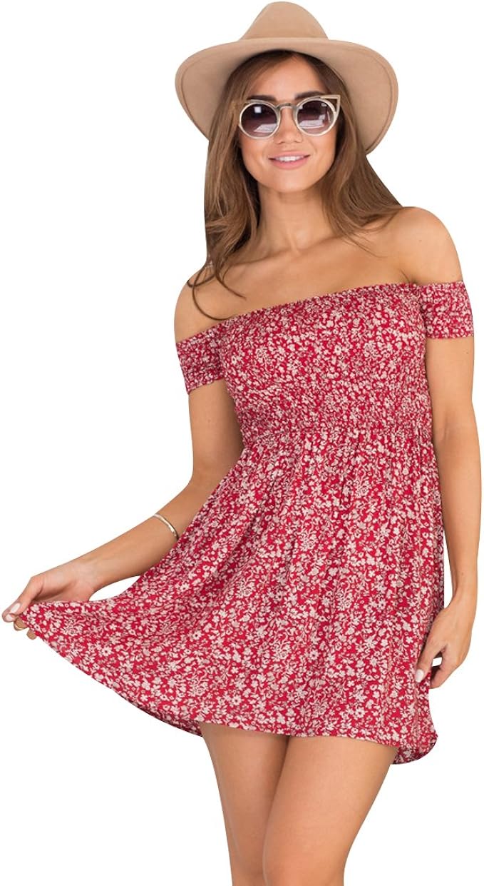 Vestidos Cortos Verano Mujer Vestido de Diario Corto Casuales Mini Vestidos  Playeros Diarios Gasa Manga Corta Sueltos Señora Vestido Sin Hombros  Bandeau Playero Informales Bonitos Fiesta Vino Rojo L : Amazon.es: Ropa
