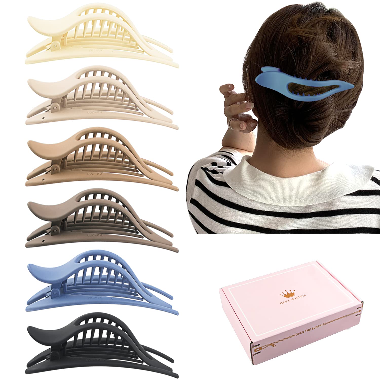 6 Pcs French Hair Clips for Thick Hair, 5'' Large Side