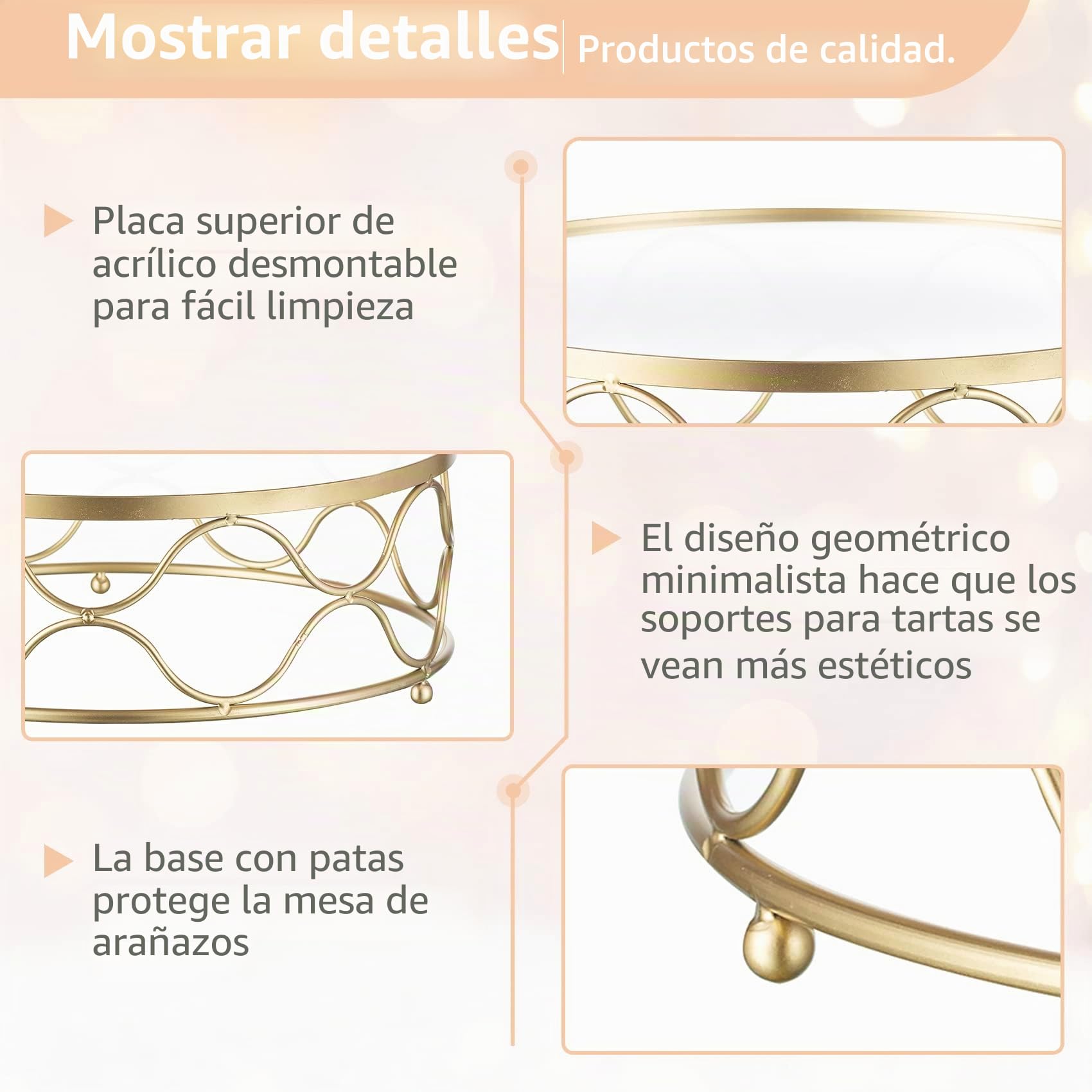 Nuptio Soporte de Torta de Oro Conjunto: 3 Piezas Redondas Cupcake Stands Boda Metal Postre Pantalla Tarde Té Taza Pasteles Bandeja para Bodas Fiesta Cumpleaños Navidad Cena Decoraciones de Mesa
