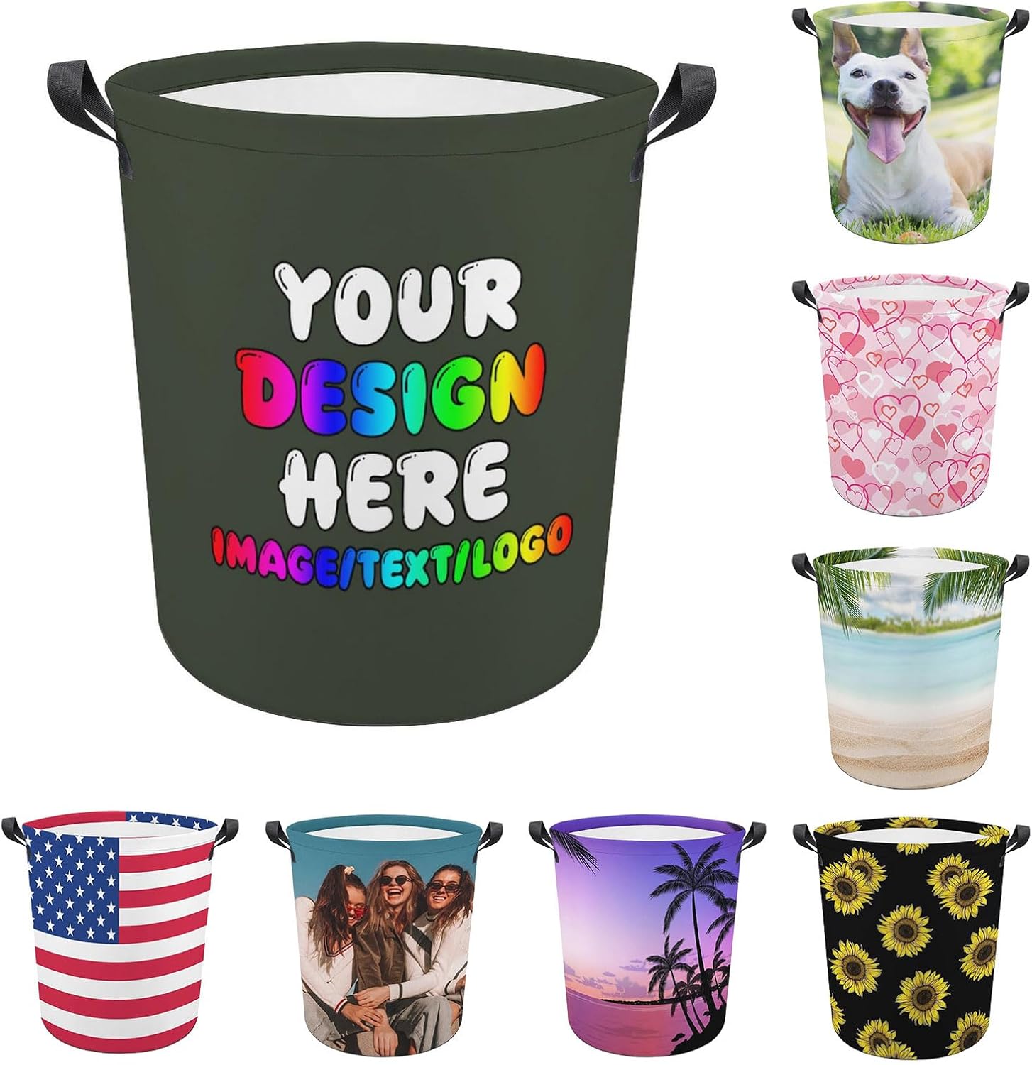 Custom Laundry Basket, Personalized with Name Photo Text Logo, Design Your Own Laundry Hamper, Waterproof Laundry Basket for Bedroom Bathroom Washer
