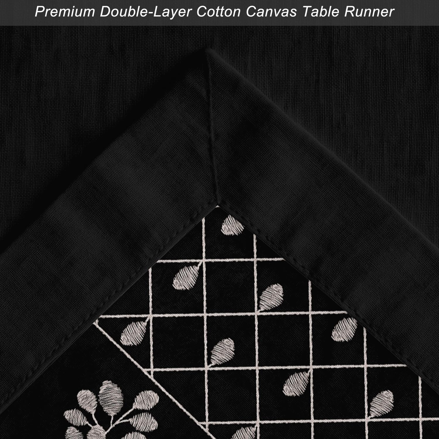Boho Cotton Table Runner - Double Layer with Printed Leaves Design - Machine Washable - Table Décor for Kitchen, Living & Events, 14" x 60"