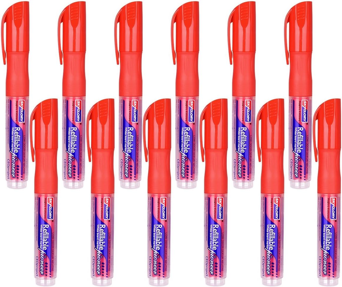 Dry Erase Markers, SKYGLORY Dry Erase Pens,Low Odor,Bullet Tip,Medium Point,12-count Red