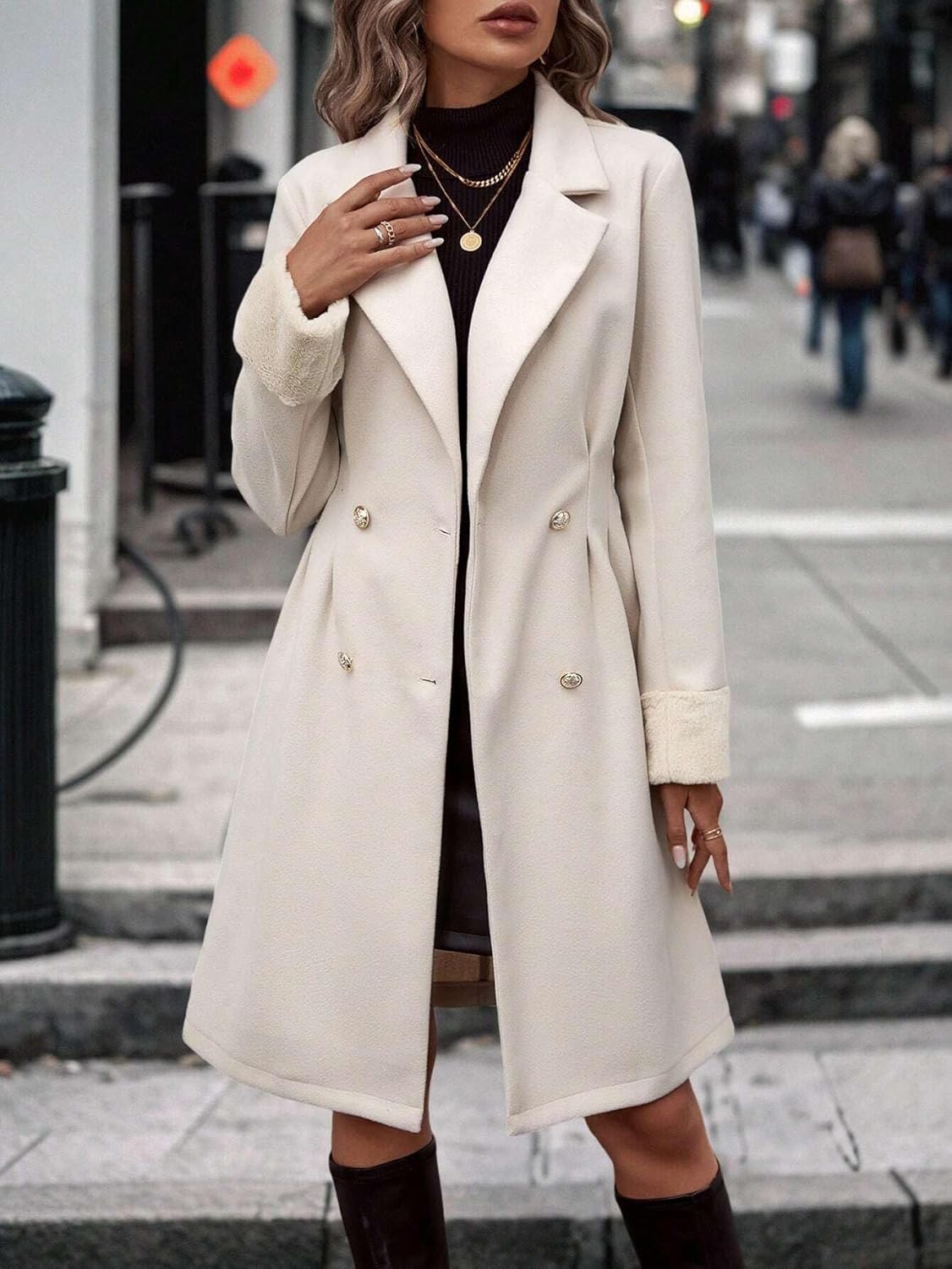 Womens Fashion Trench Outwear Lapel Neck Double Breasted Coat Jacket Coat