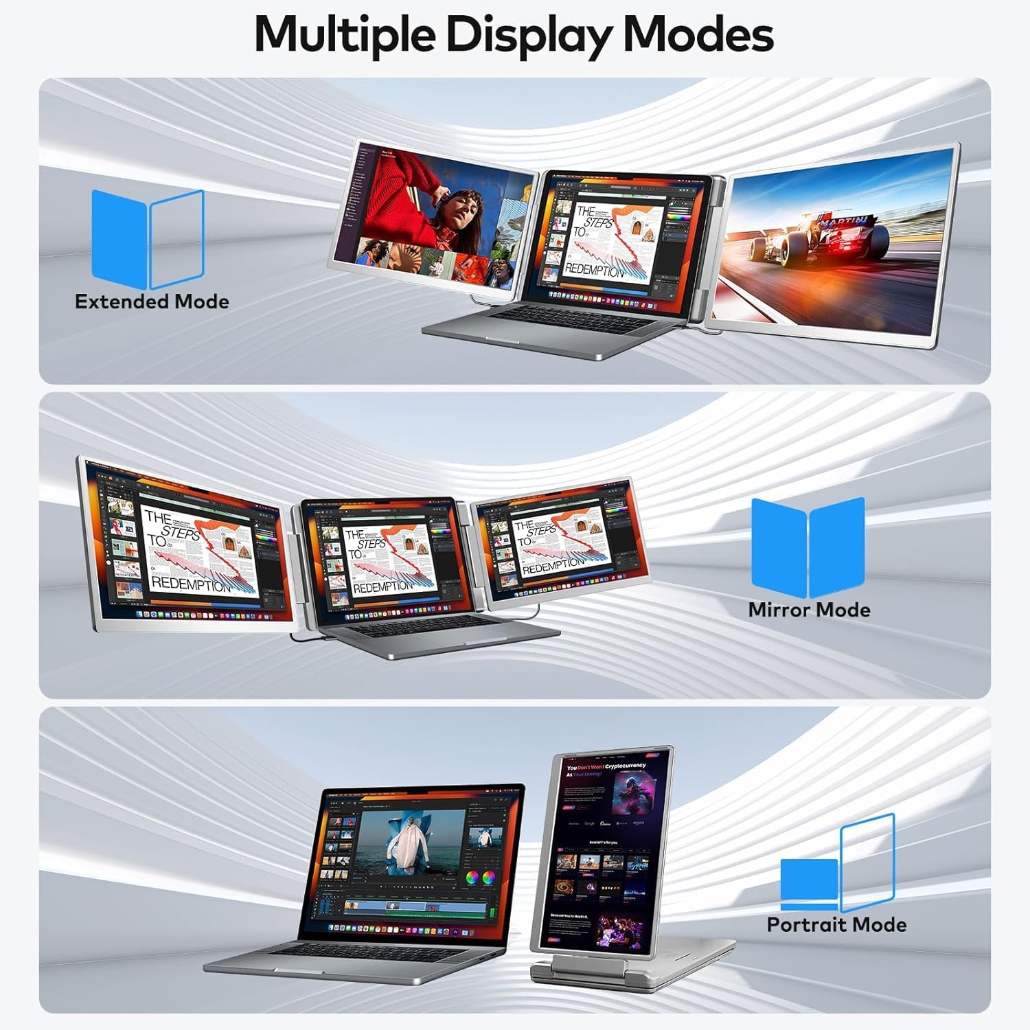 Laptop Screen Extender, 15.6" FHD Laptop Monitor Extender, Triple Portable Monitor for 12"-18.5" Laptops, Plug & Play, 360° Rotation Screen, Compatible with MacOS/Wins/Switch/Surface
