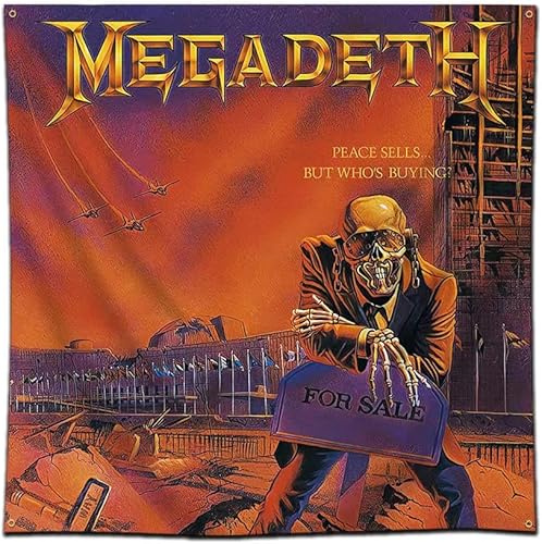 Miniatura 1 de eksent MEGADETH - Tapiz de pared de fibra de poliéster, diseño con texto en inglés Peace Sells But Who is Buying, 4 x 4 pies, con impresión