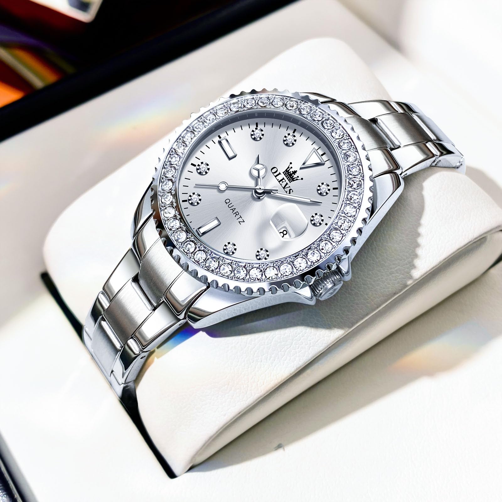 OLEVS Orologio Donna Piccolo Elegante Delicato Diamante Acciaio Inossidabile con Data Luminoso Impermeabile Analogico Quarzo Regalo per Donna