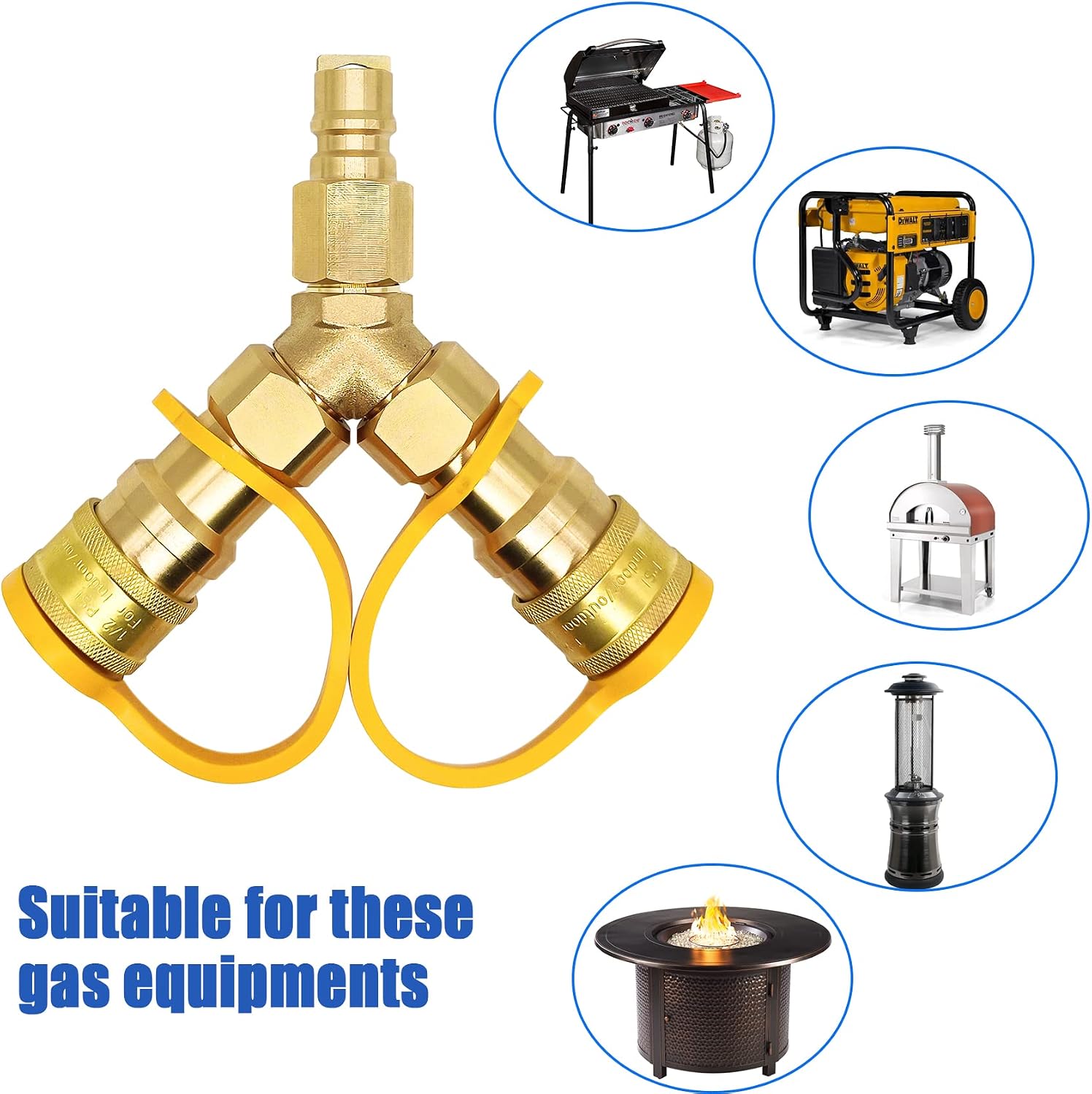 3/8 in Natural Gas Y Splitter, Low Pressure Propane NAT Gas Quick Connect/Disconnect Separator Adapter for Weber Grill, Pizza Oven, Patio Heater/Fire Pit, RV, Generator