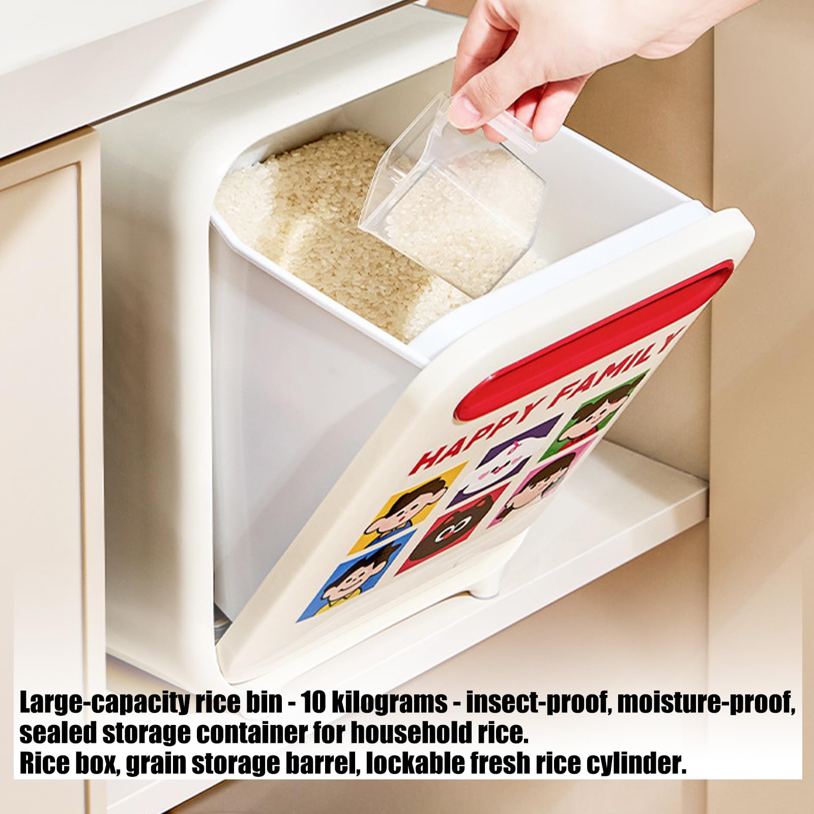 Contenitore per Riso con Maniglia ergonomica per Un Facile Accesso e Soluzione per Riso a Prova fuoriuscite per la conservazione degli Alimenti secchi