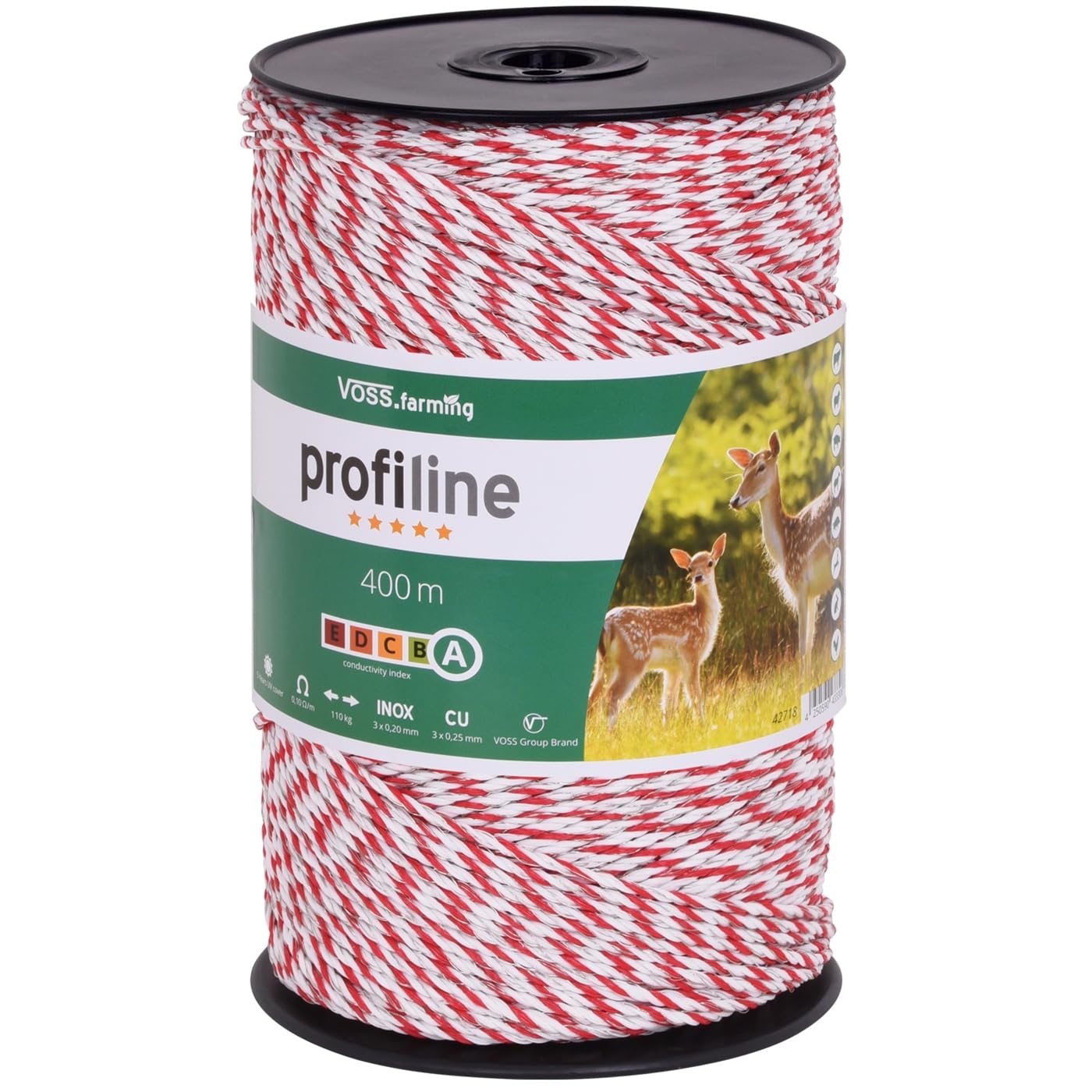 VOSS.farming Weidezaunlitze 400m, Elektrozaunlitze, 3x0,25mm Kupfer 3x0,20mm NIRO, weiß-rot