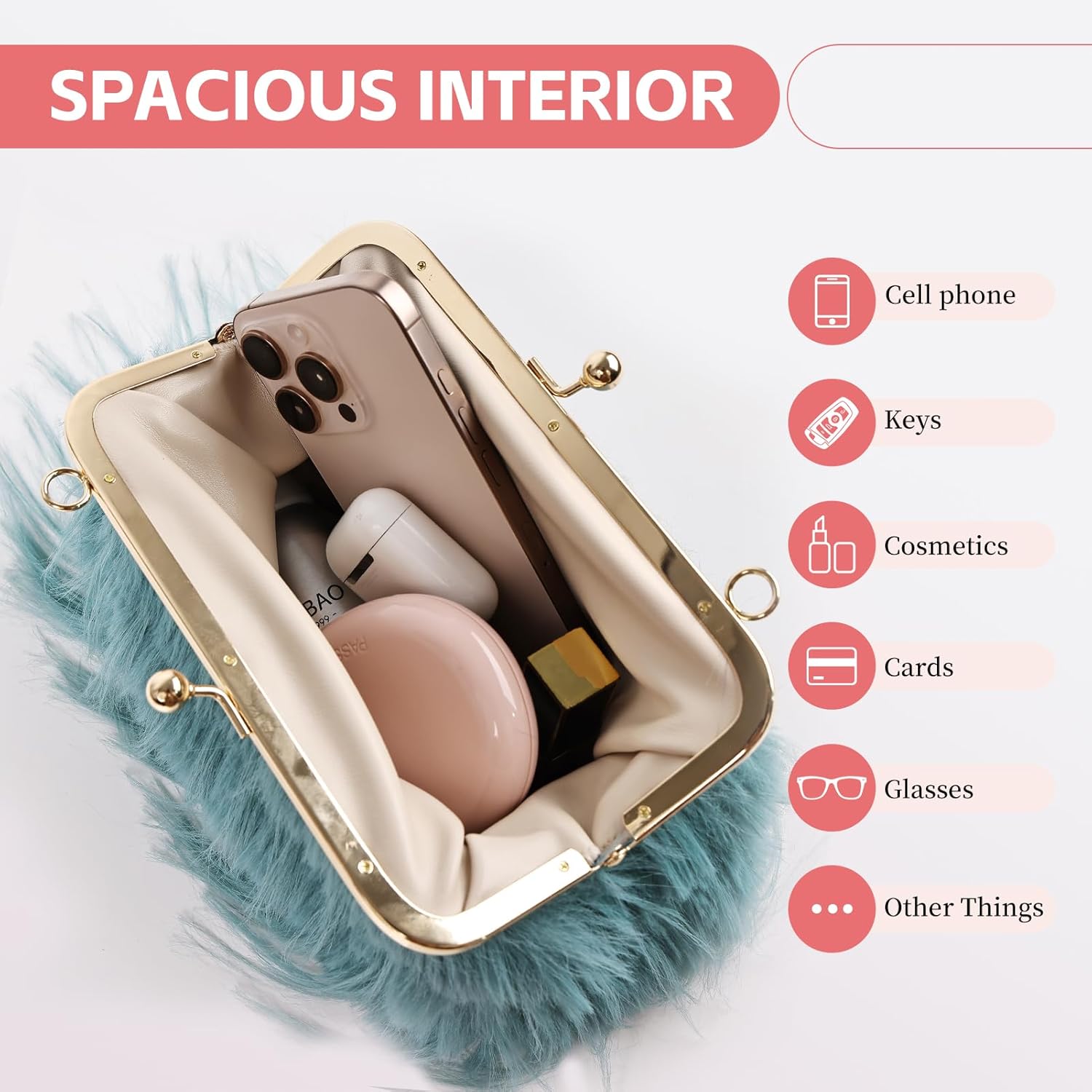 Women Clutch Purses,Fluffy Feather Evening Handbags for Wedding Party Banquet Prom Crossbody Bag - Image 6