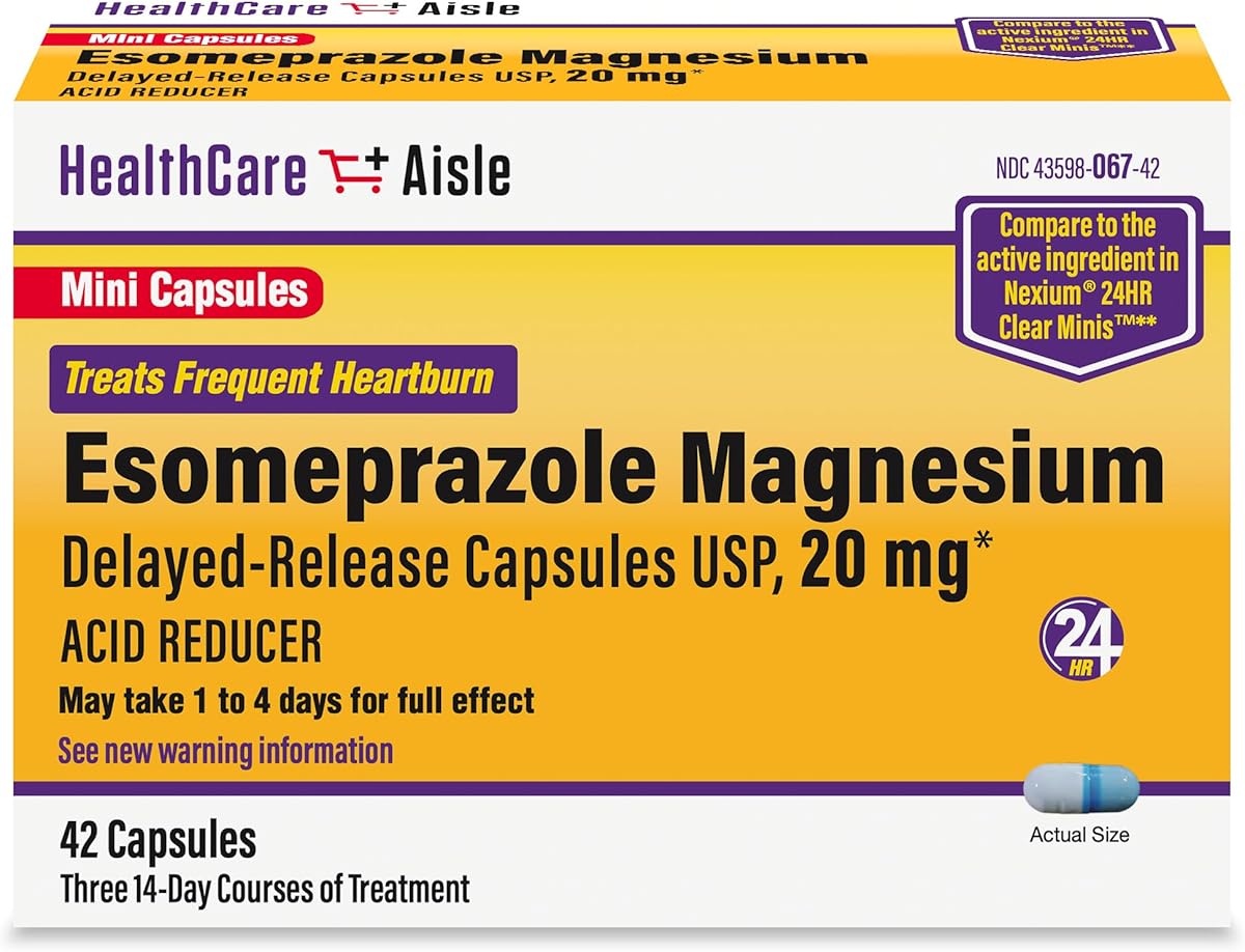 HealthCareAisle Esomeprazole Magnesium 20 mg - 42 Delayed-Release Mini Capsules - Acid Reducer, Treats Frequent Heartburn