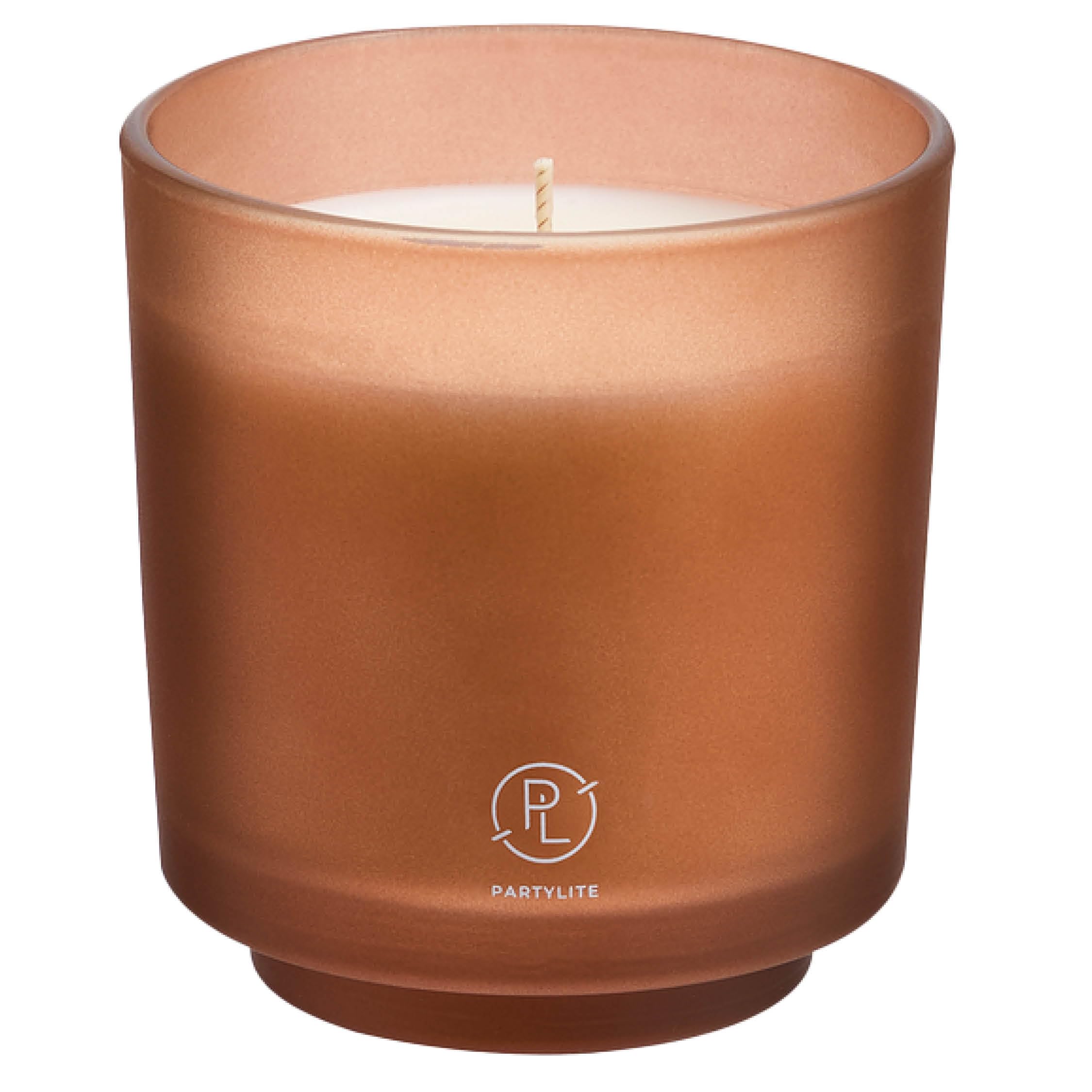 PartyLite Bougie parfumée rechargeable en pot, ambre et patchouli fumé avec parfum de lavande, aromathérapie à mèche unique avec 45 à 50 heures de combustion, idéale pour la décoration de la maison,