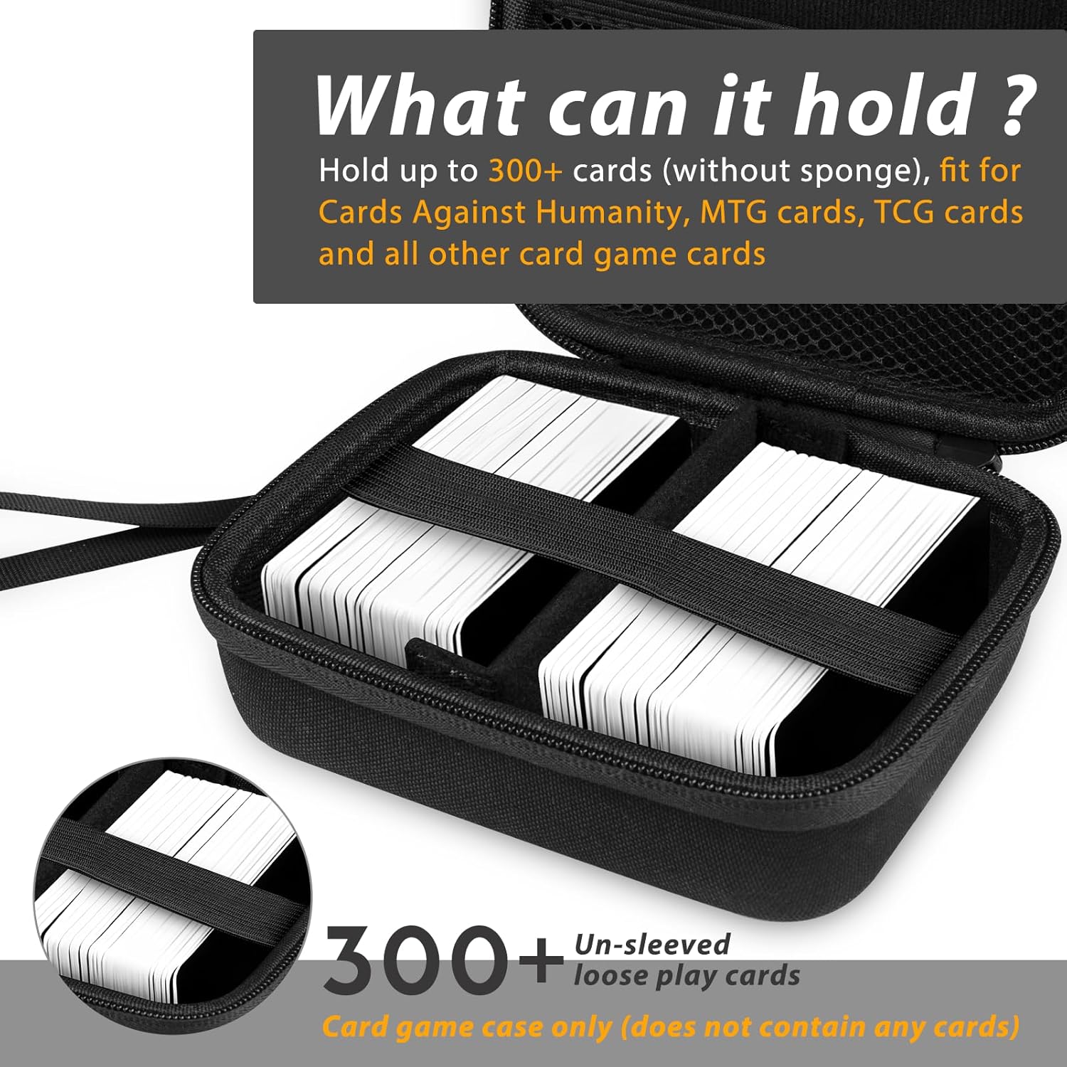 300+ Game Card Storage Box, Collectible Trading Card Storage Holder Compatible with UNO/MTG/YuGiOh/TCG, Sports Cards Playing Card Game Storage Box, Black (Case Only)