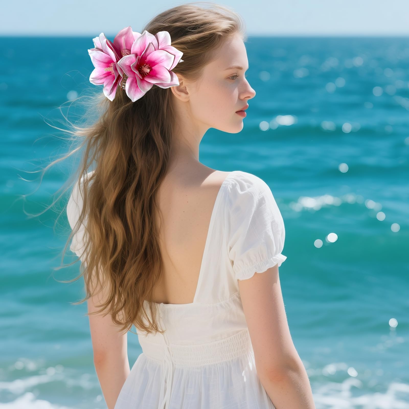 Pinzas para el pelo con flores para cabello grueso, fuerte sujeción antideslizante, hawaiano, lindas pinzas grandes para cabello fino, accesorios para el cabello para mujeres y niñas, regalos de