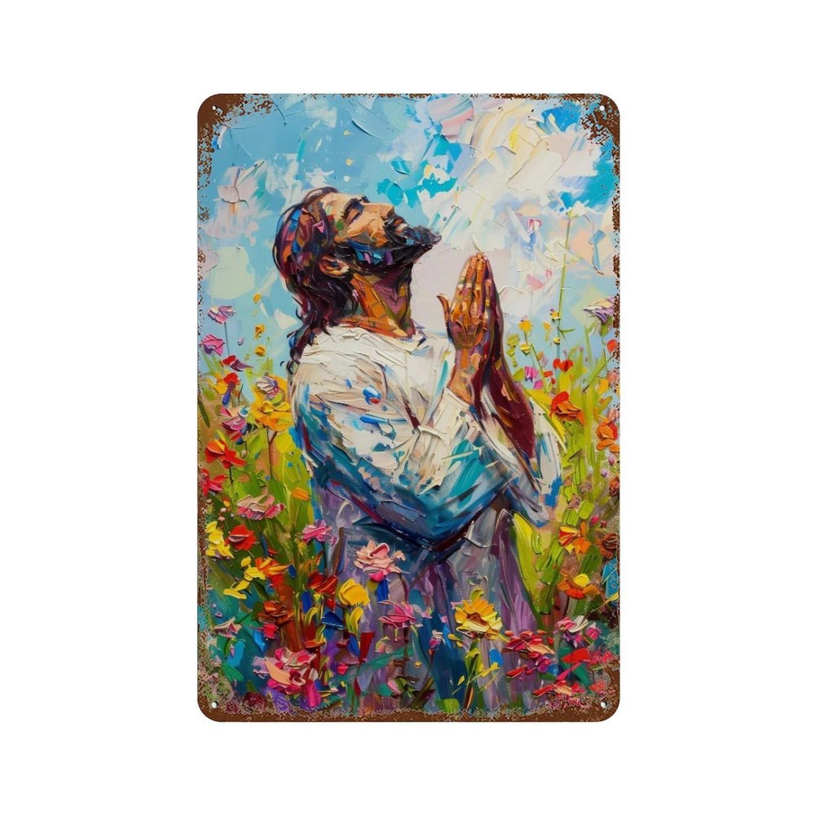 YHGERTKU Jesus in Wildflower Field 04 Wall Art Retro Iron Vintage Metal Tin Sign Poster Modern Decor for Living Rooms Gift 30x20cm