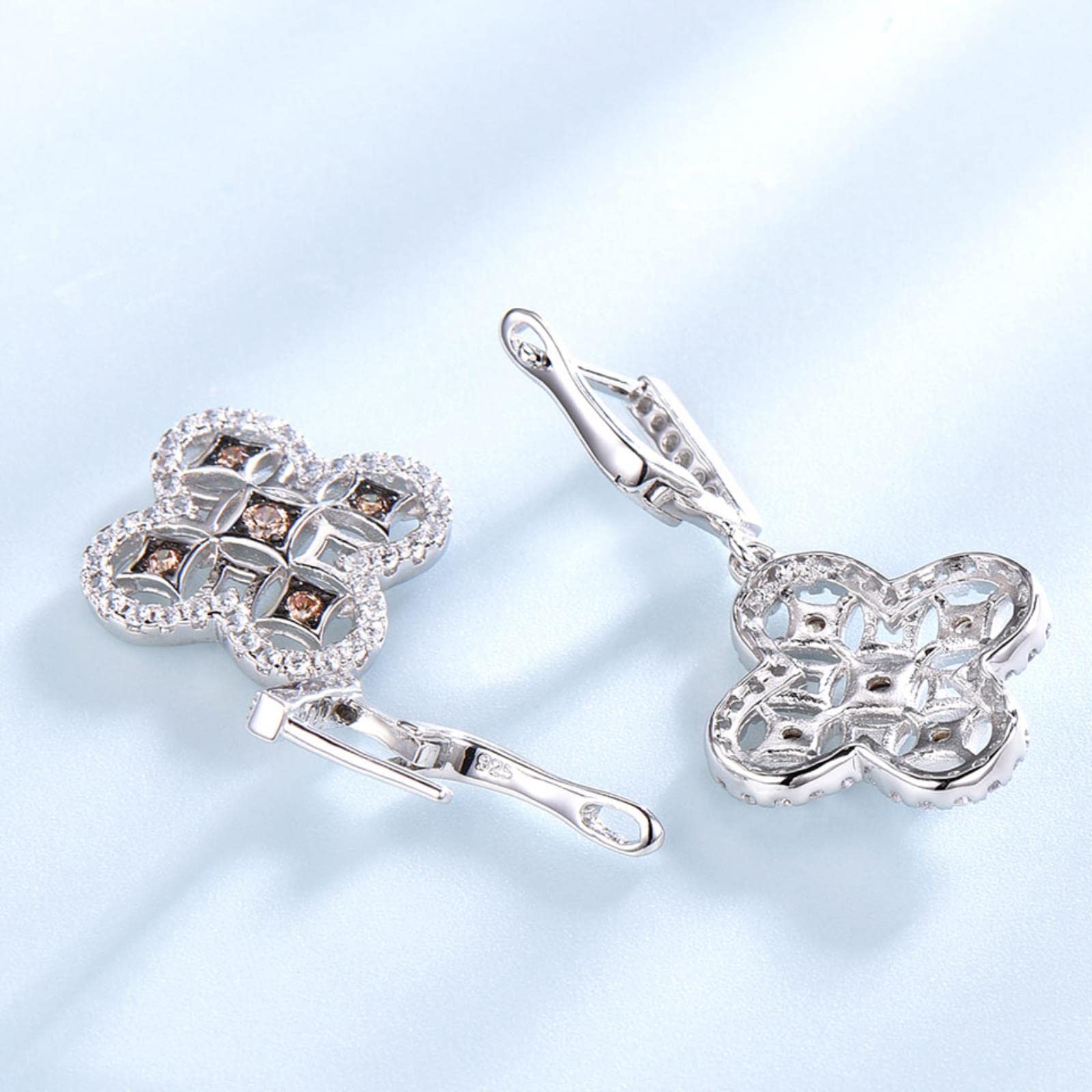 LOKILOKI Pendientes De Clip De Plata De Ley 925 Auténtica AAA + Circonita Cúbica Elegantes Pendientes Coreanos para Mujer Regalo De Boda Joyería Fina